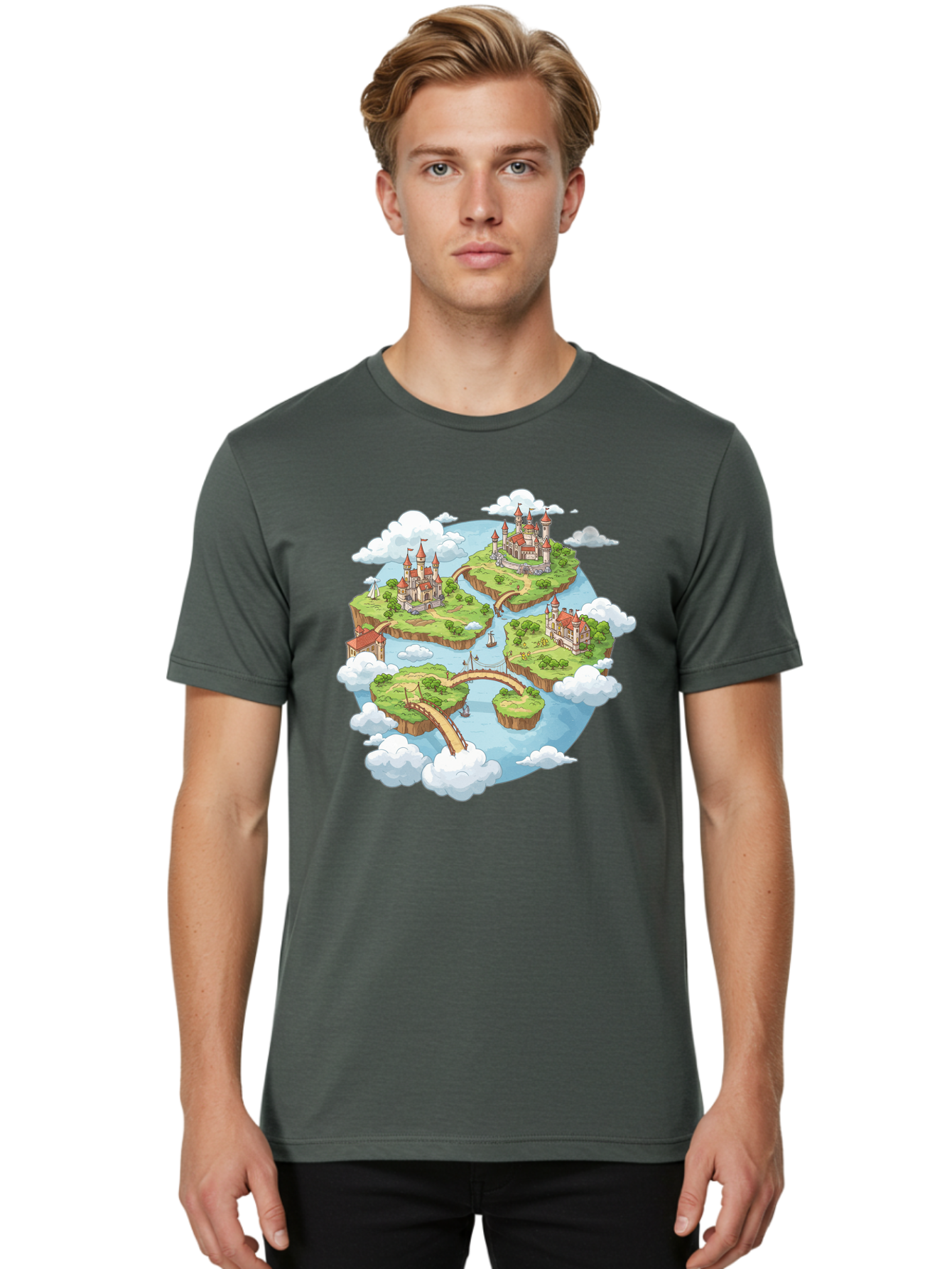 Floating-Islands-With-Castles Men'S Graphic Tee, 100% Cotton, Comfortable Casual Summer Wear, Machine Washable, Vintage Camera, Old Camera, Antique Camera, Black Camera, Classic Photography, Photography Equipment, Nostalgic Device, Baf074