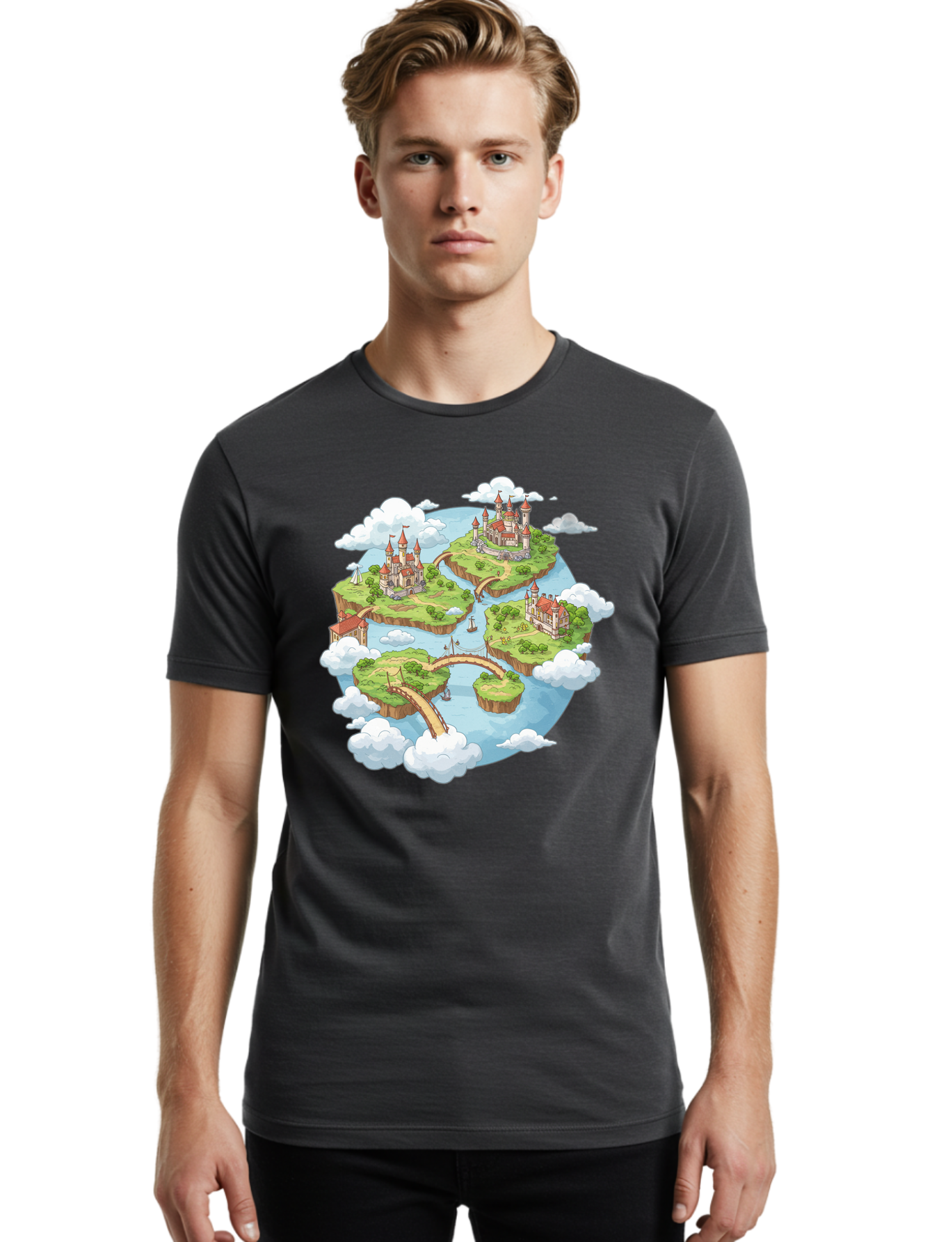 Floating-Islands-With-Castles Men'S Graphic Tee, 100% Cotton, Comfortable Casual Summer Wear, Machine Washable, Vintage Camera, Old Camera, Antique Camera, Black Camera, Classic Photography, Photography Equipment, Nostalgic Device, Baf074