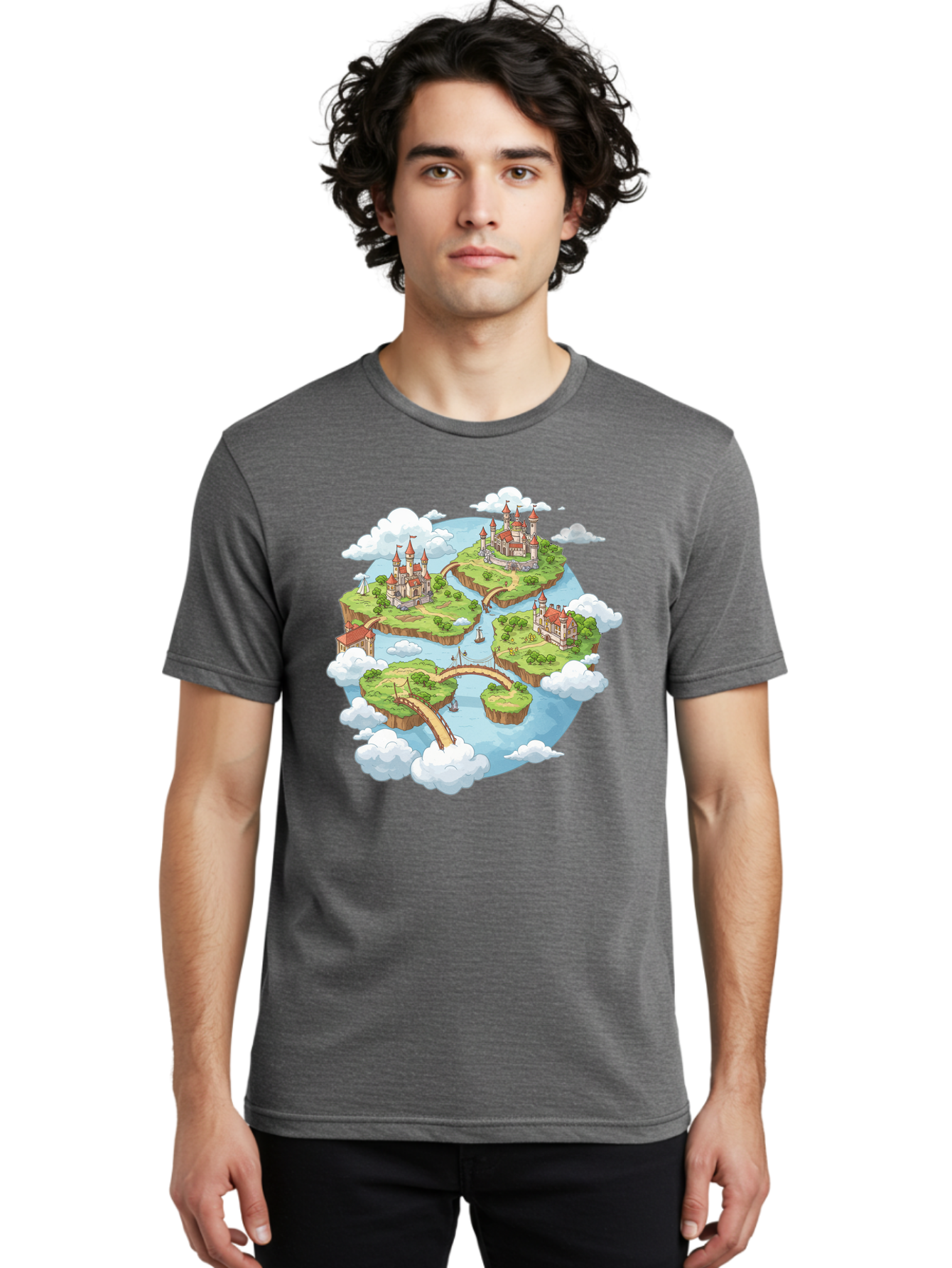 Floating-Islands-With-Castles Men'S Graphic Tee, 100% Cotton, Comfortable Casual Summer Wear, Machine Washable, Vintage Camera, Old Camera, Antique Camera, Black Camera, Classic Photography, Photography Equipment, Nostalgic Device, Baf074