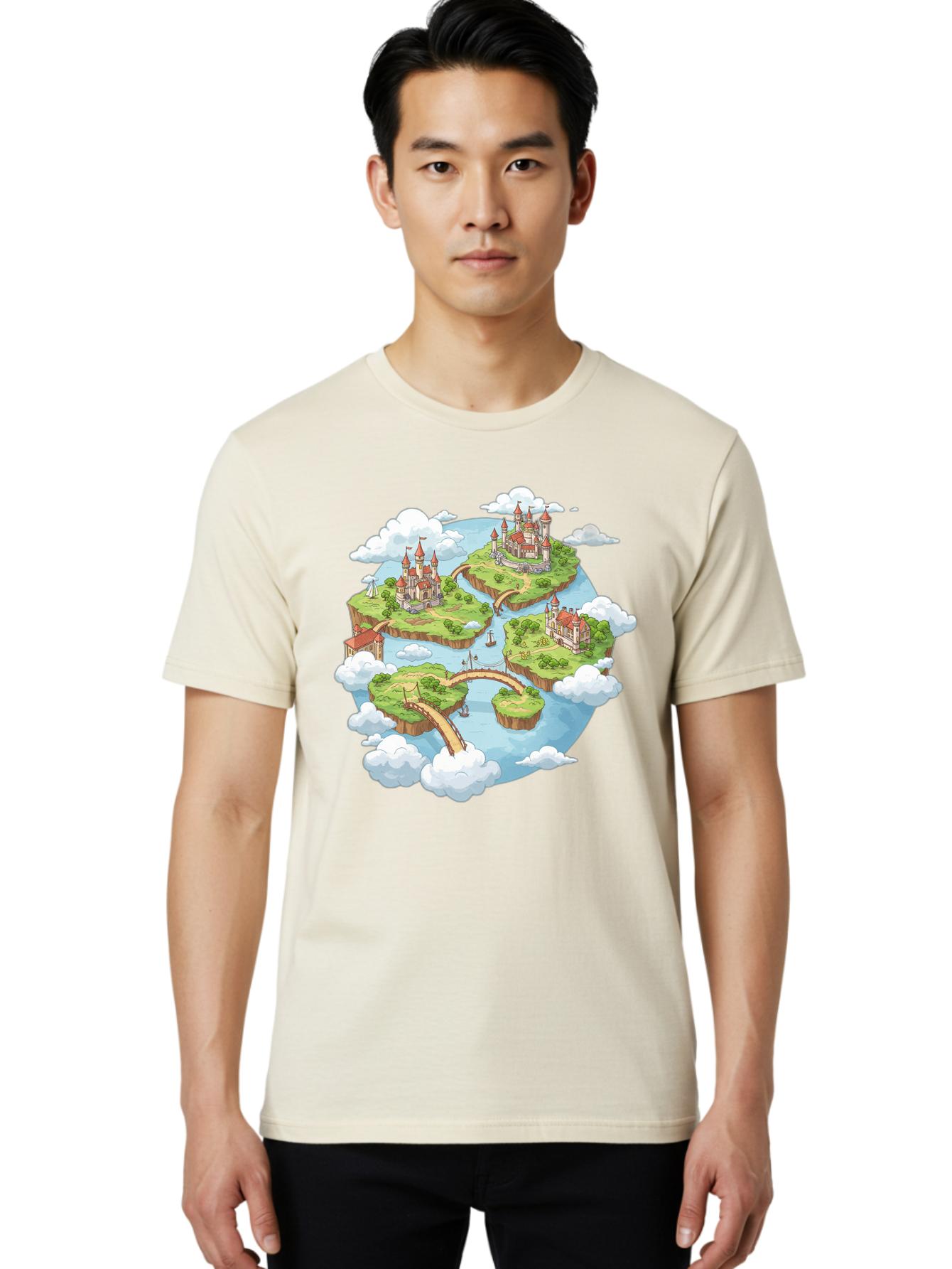 Floating-Islands-With-Castles Men'S Graphic Tee, 100% Cotton, Comfortable Casual Summer Wear, Machine Washable, Vintage Camera, Old Camera, Antique Camera, Black Camera, Classic Photography, Photography Equipment, Nostalgic Device, Baf074