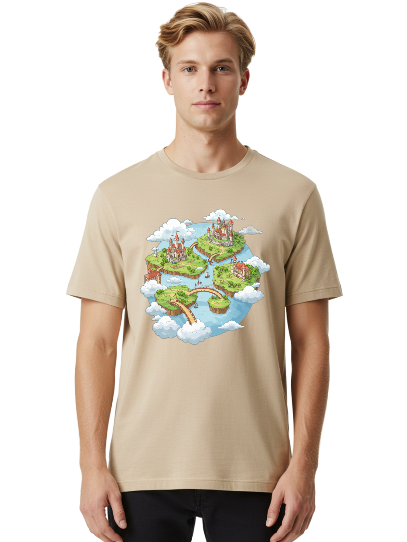 Floating-Islands-With-Castles Men'S Graphic Tee, 100% Cotton, Comfortable Casual Summer Wear, Machine Washable, Vintage Camera, Old Camera, Antique Camera, Black Camera, Classic Photography, Photography Equipment, Nostalgic Device, Baf074