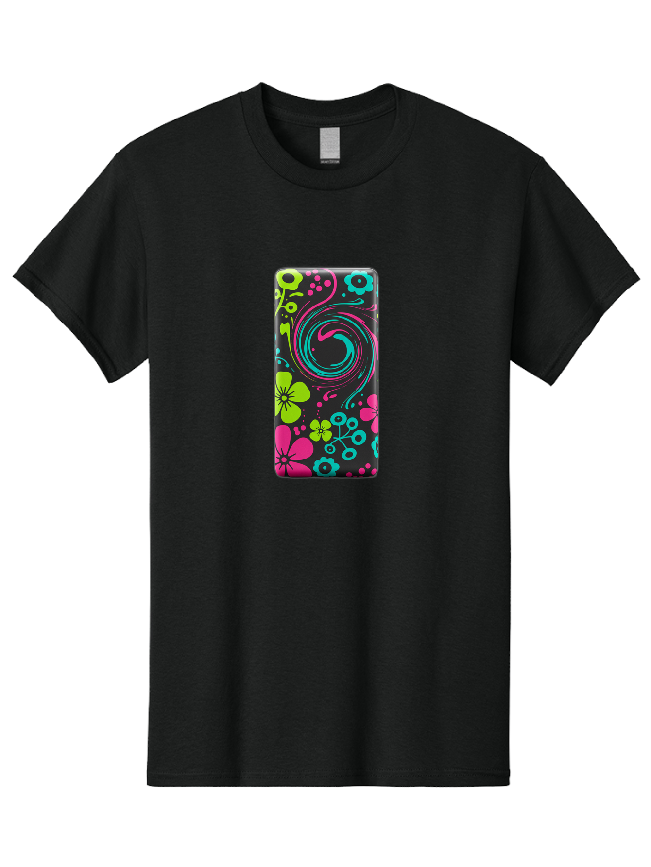 Floral-Swirl-Phone-Case Men'S Graphic Tee, 100% Cotton, Comfortable Casual Summer Wear, Machine Washable, Vintage Camera, Old Camera, Antique Camera, Black Camera, Classic Photography, Photography Equipment, Nostalgic Device, Film Camera, Baf085