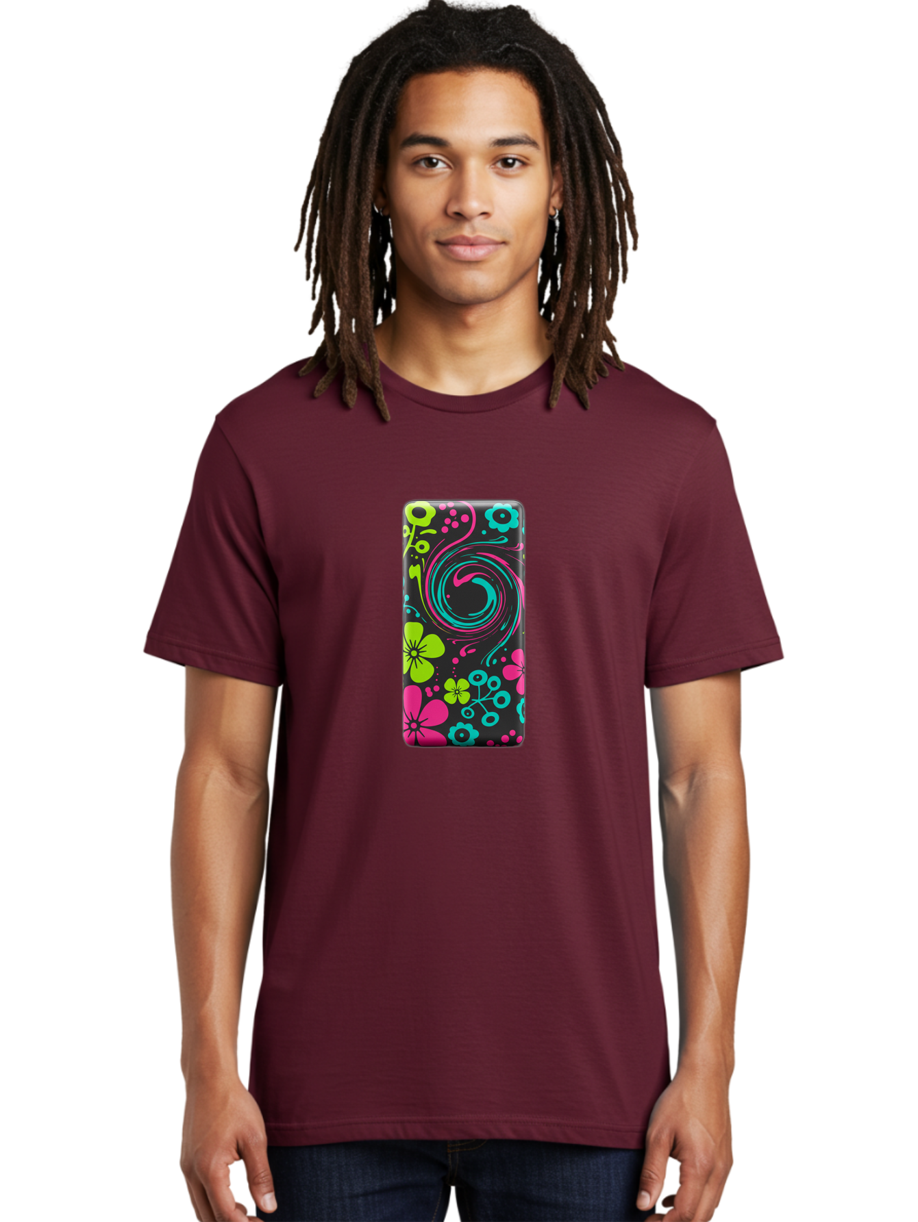 Floral-Swirl-Phone-Case Men'S Graphic Tee, 100% Cotton, Comfortable Casual Summer Wear, Machine Washable, Vintage Camera, Old Camera, Antique Camera, Black Camera, Classic Photography, Photography Equipment, Nostalgic Device, Film Camera, Baf085