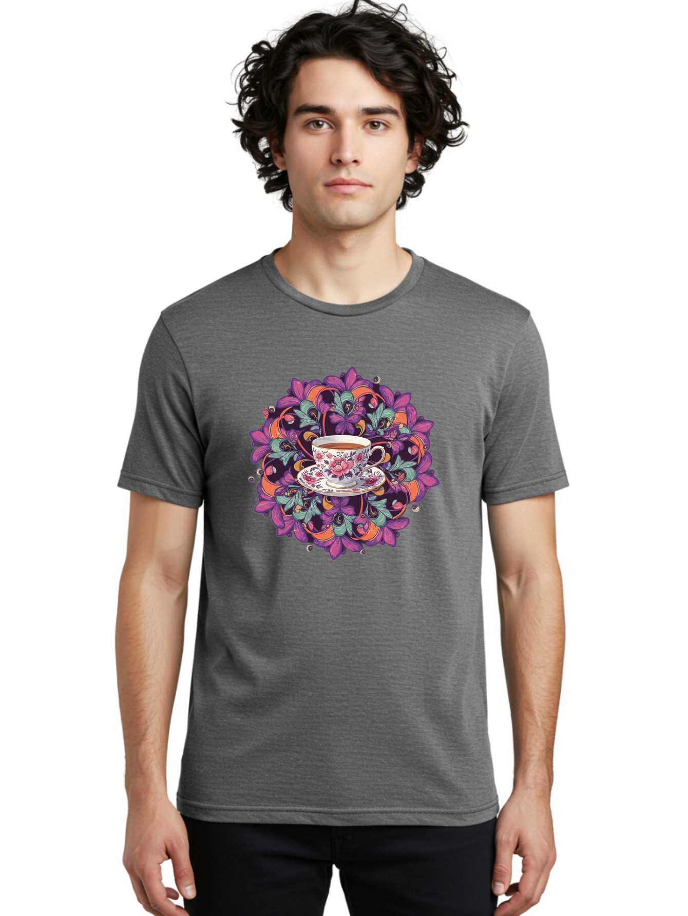 Floral-Tea-Cup Men'S Graphic Tee, 100% Cotton, Comfortable Casual Summer Wear, Machine Washable, Vintage Camera, Old Camera, Antique Camera, Black Camera, Classic Photography, Photography Equipment, Nostalgic Device, Film Camera, Camera Art Baf086