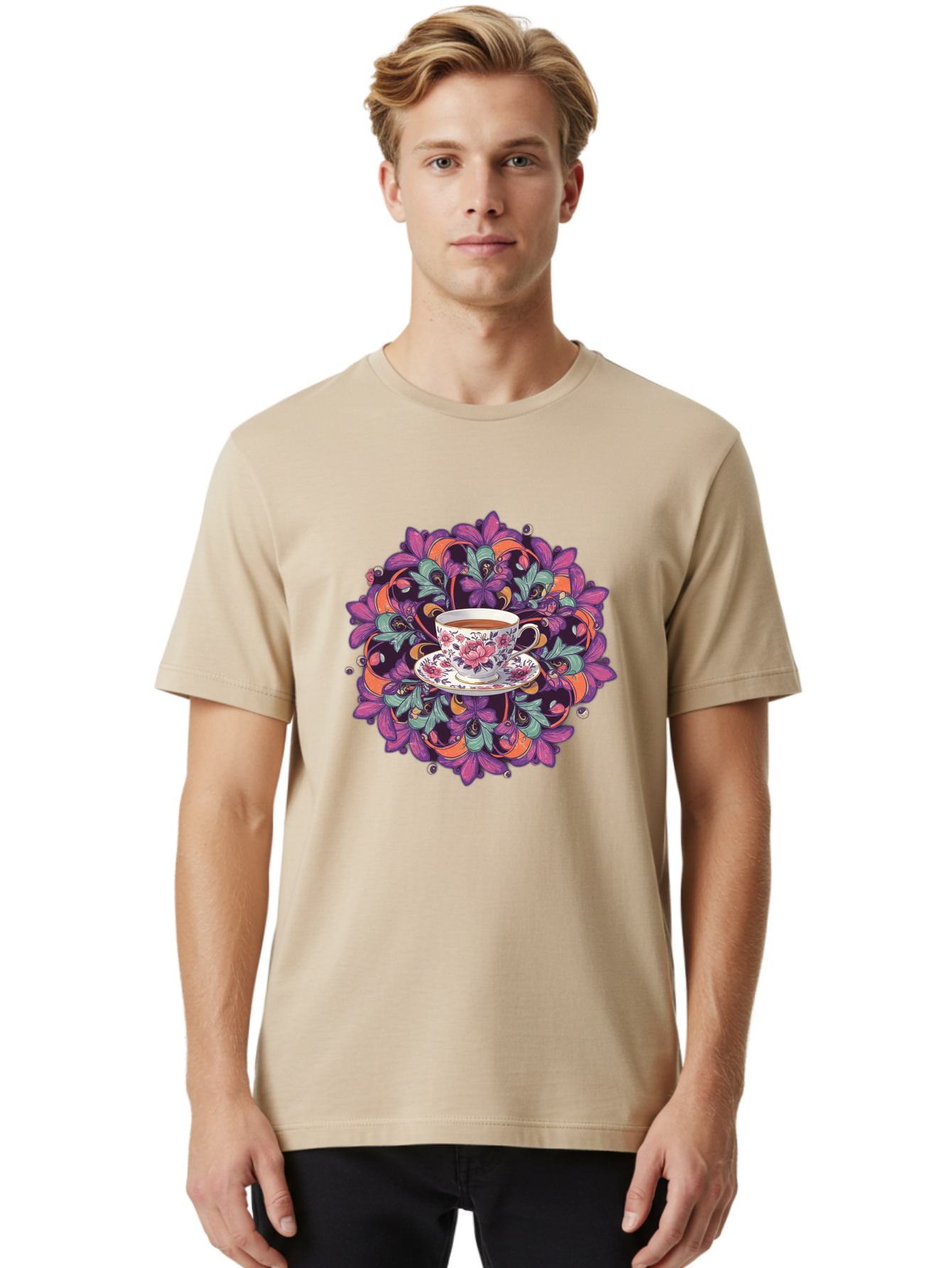 Floral-Tea-Cup Men'S Graphic Tee, 100% Cotton, Comfortable Casual Summer Wear, Machine Washable, Vintage Camera, Old Camera, Antique Camera, Black Camera, Classic Photography, Photography Equipment, Nostalgic Device, Film Camera, Camera Art Baf086