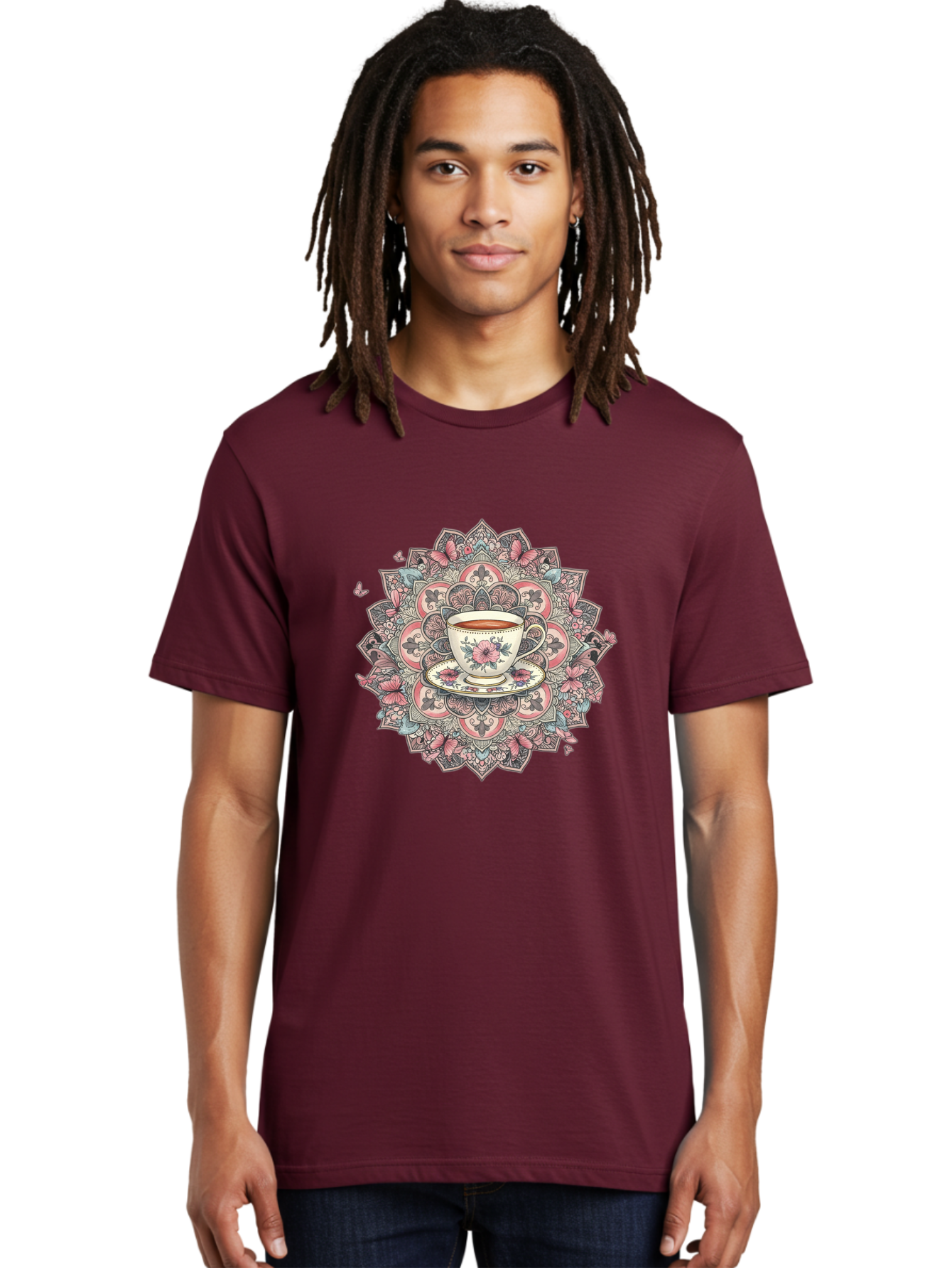 Floral-Teacup-Mandala Men'S Graphic Tee, 100% Cotton, Comfortable Casual Summer Wear, Machine Washable, Vintage Camera, Old Camera, Antique Camera, Black Camera, Classic Photography, Photography Equipment, Nostalgic Device, Film Camera, Baf087