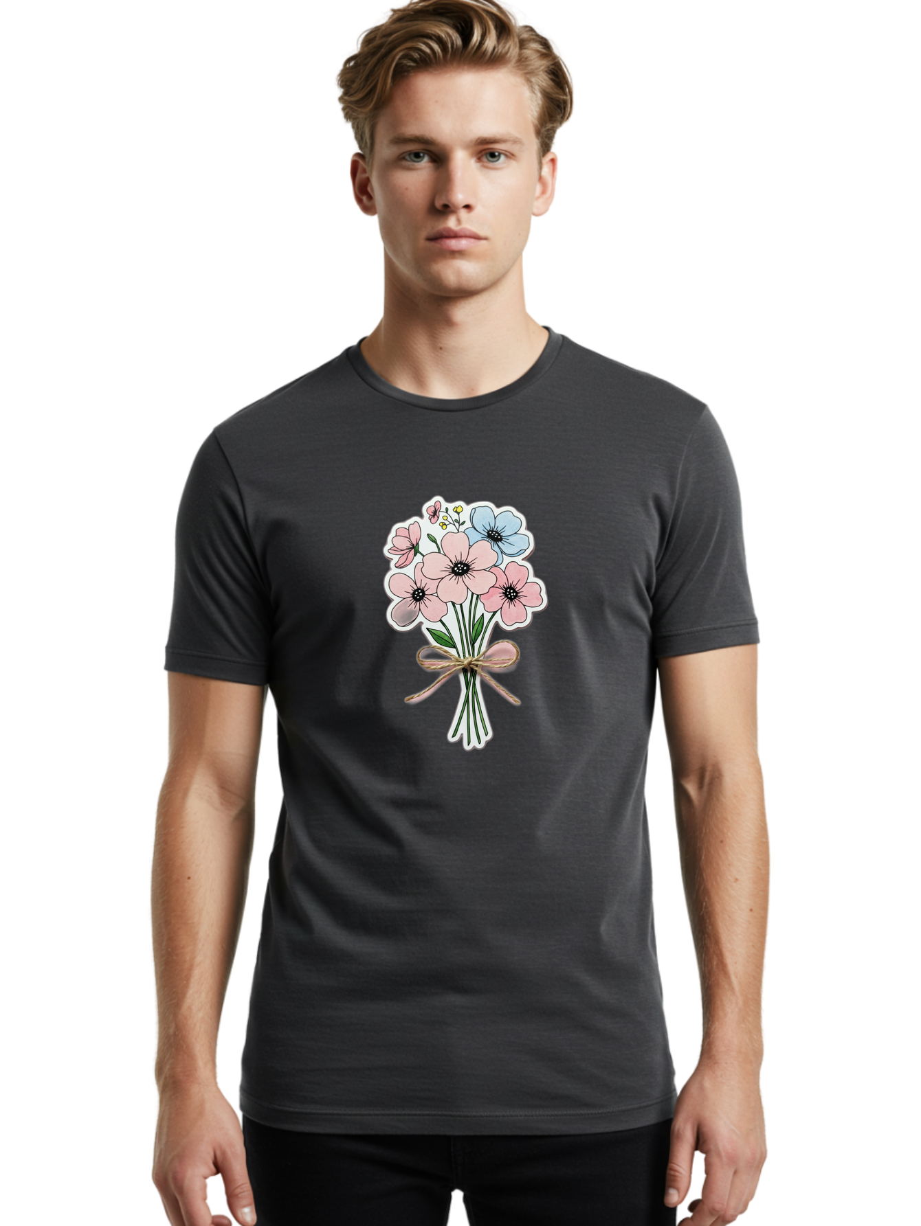 Flower-Bouquet-1 Men'S Graphic Tee, 100% Cotton, Comfortable Casual Summer Wear, Machine Washable, Vintage Camera, Old Camera, Antique Camera, Black Camera, Classic Photography, Photography Equipment, Nostalgic Device, Film Camera, Camera Art Baf088