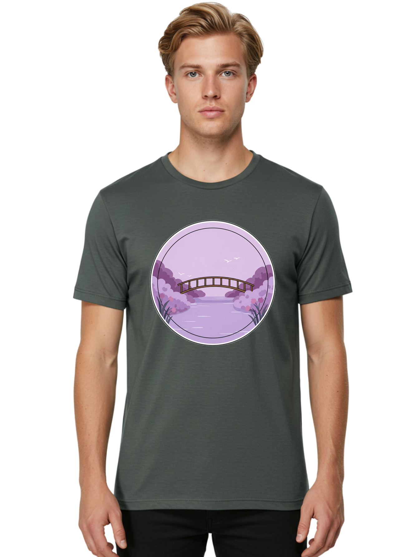 Footbridge-Over-Water Men'S Graphic Tee, 100% Cotton, Comfortable Casual Summer Wear, Machine Washable, Vintage Camera, Old Camera, Antique Camera, Black Camera, Classic Photography, Photography Equipment, Nostalgic Device, Film Camera, Baf094