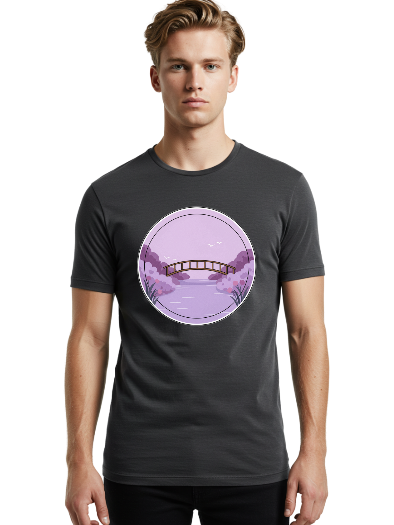 Footbridge-Over-Water Men'S Graphic Tee, 100% Cotton, Comfortable Casual Summer Wear, Machine Washable, Vintage Camera, Old Camera, Antique Camera, Black Camera, Classic Photography, Photography Equipment, Nostalgic Device, Film Camera, Baf094