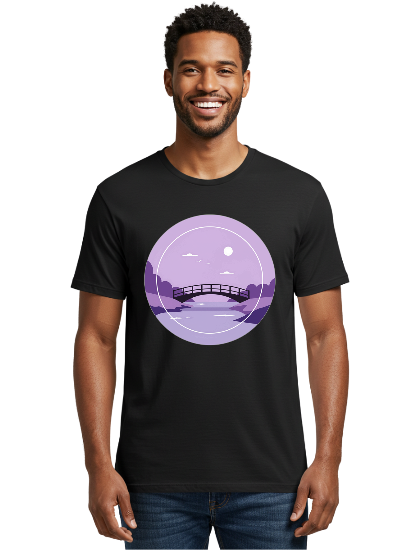 Footbridge-Under-Moonlight Men'S Graphic Tee, 100% Cotton, Comfortable Casual Summer Wear, Machine Washable, Vintage Camera, Old Camera, Antique Camera, Black Camera, Classic Photography, Photography Equipment, Nostalgic Device, Film Camera, Baf095