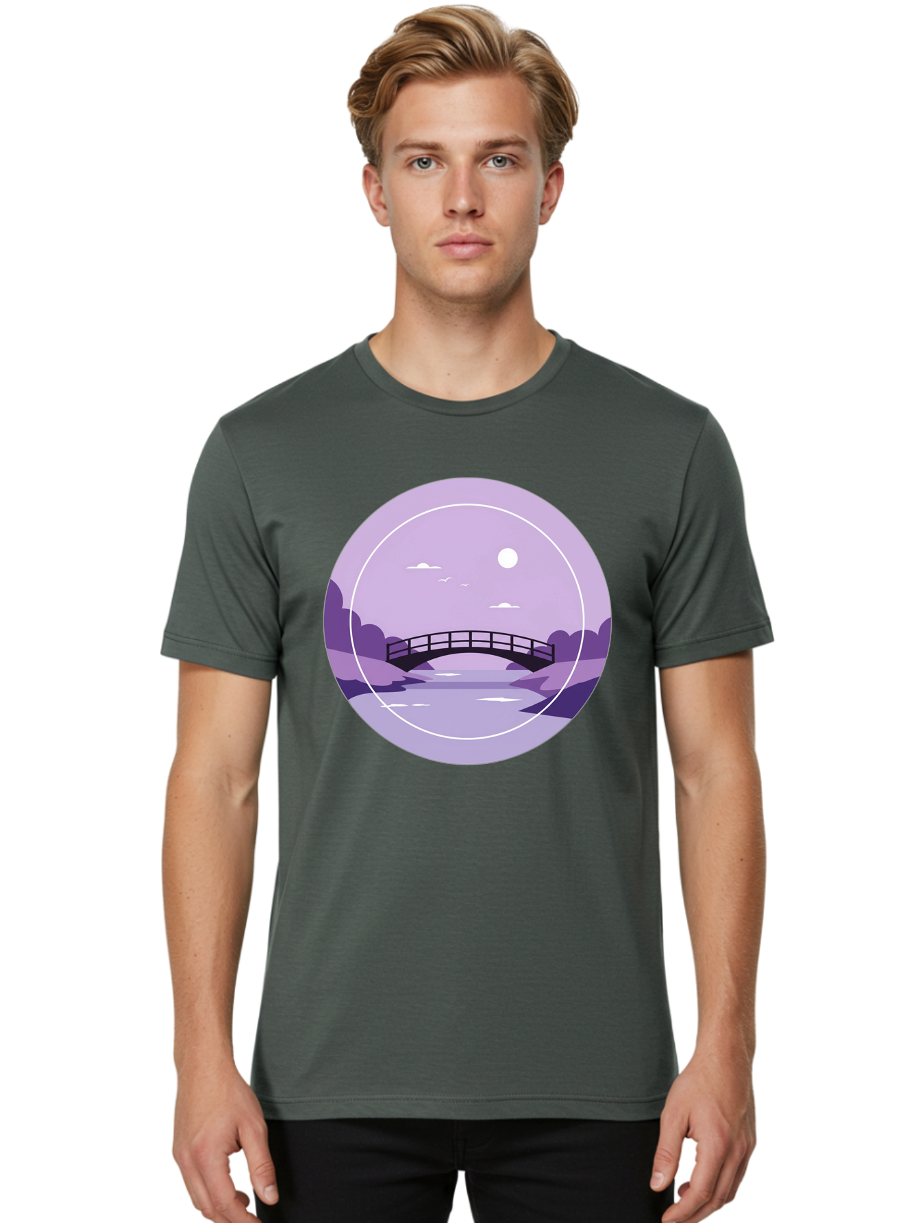 Footbridge-Under-Moonlight Men'S Graphic Tee, 100% Cotton, Comfortable Casual Summer Wear, Machine Washable, Vintage Camera, Old Camera, Antique Camera, Black Camera, Classic Photography, Photography Equipment, Nostalgic Device, Film Camera, Baf095