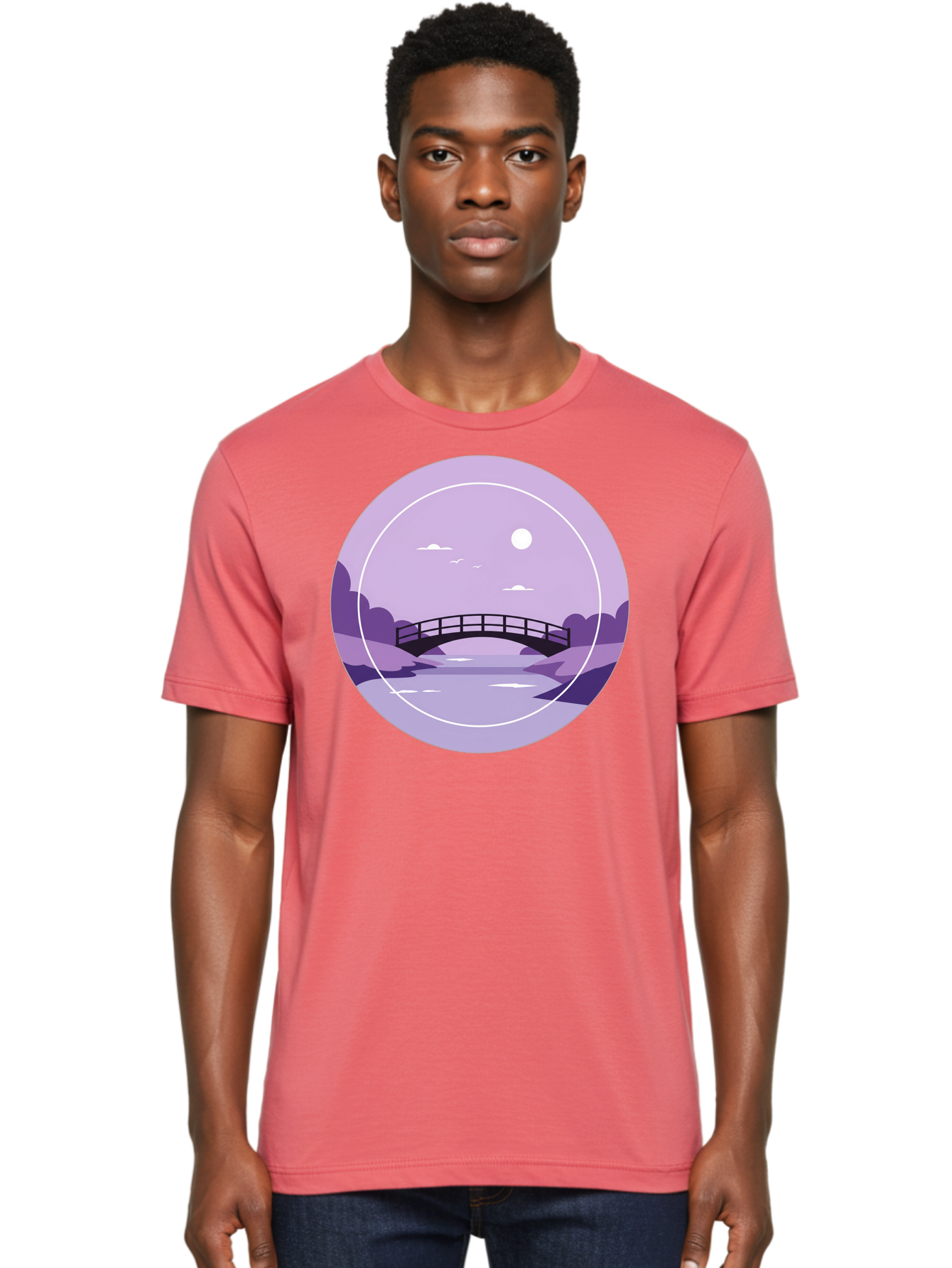 Footbridge-Under-Moonlight Men'S Graphic Tee, 100% Cotton, Comfortable Casual Summer Wear, Machine Washable, Vintage Camera, Old Camera, Antique Camera, Black Camera, Classic Photography, Photography Equipment, Nostalgic Device, Film Camera, Baf095