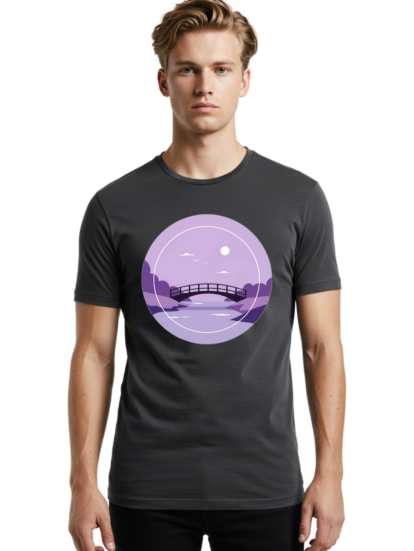Footbridge-Under-Moonlight Men'S Graphic Tee, 100% Cotton, Comfortable Casual Summer Wear, Machine Washable, Vintage Camera, Old Camera, Antique Camera, Black Camera, Classic Photography, Photography Equipment, Nostalgic Device, Film Camera, Baf095