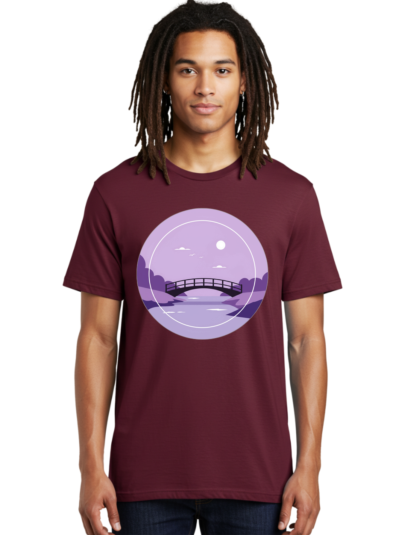Footbridge-Under-Moonlight Men'S Graphic Tee, 100% Cotton, Comfortable Casual Summer Wear, Machine Washable, Vintage Camera, Old Camera, Antique Camera, Black Camera, Classic Photography, Photography Equipment, Nostalgic Device, Film Camera, Baf095