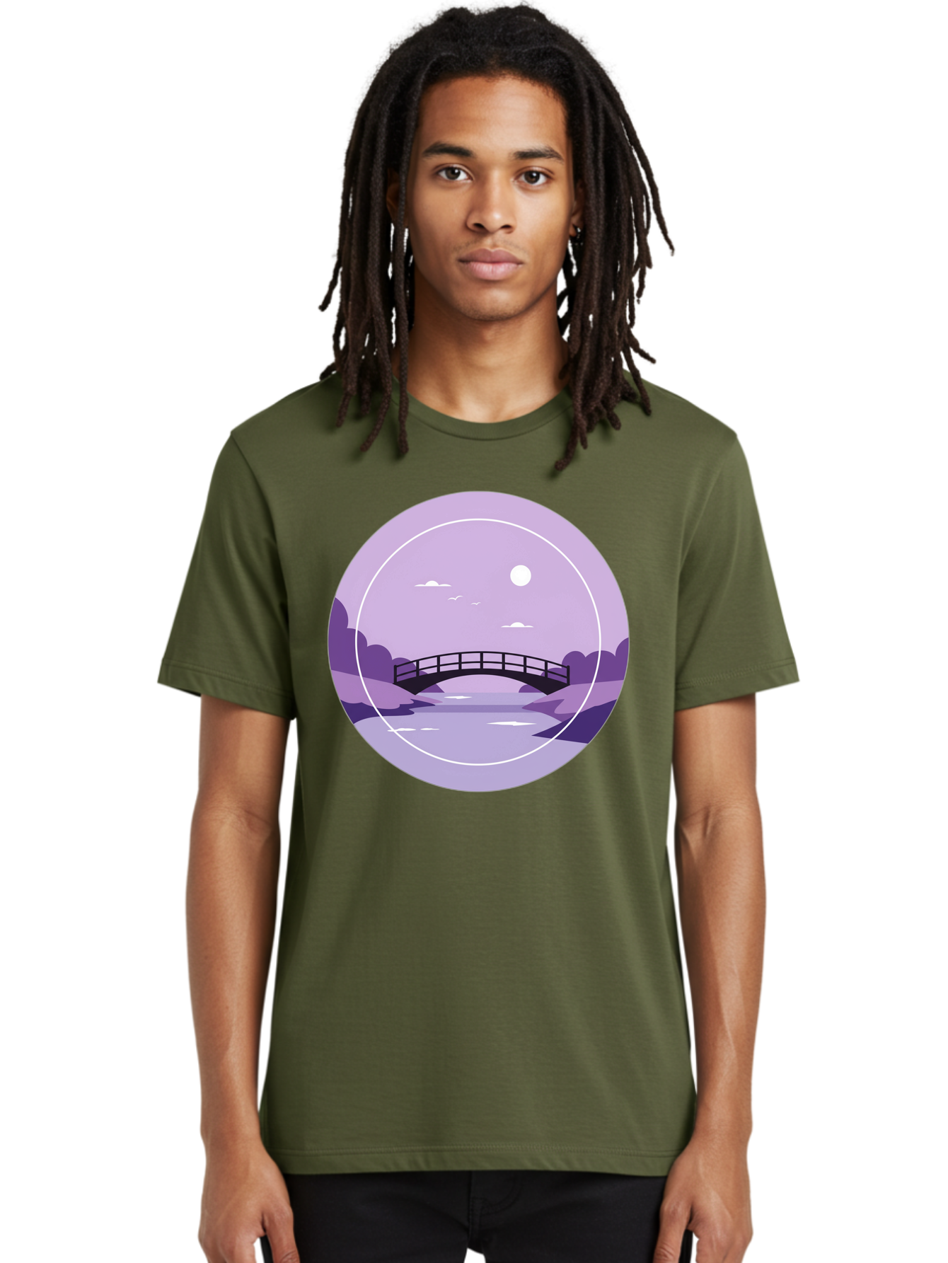 Footbridge-Under-Moonlight Men'S Graphic Tee, 100% Cotton, Comfortable Casual Summer Wear, Machine Washable, Vintage Camera, Old Camera, Antique Camera, Black Camera, Classic Photography, Photography Equipment, Nostalgic Device, Film Camera, Baf095
