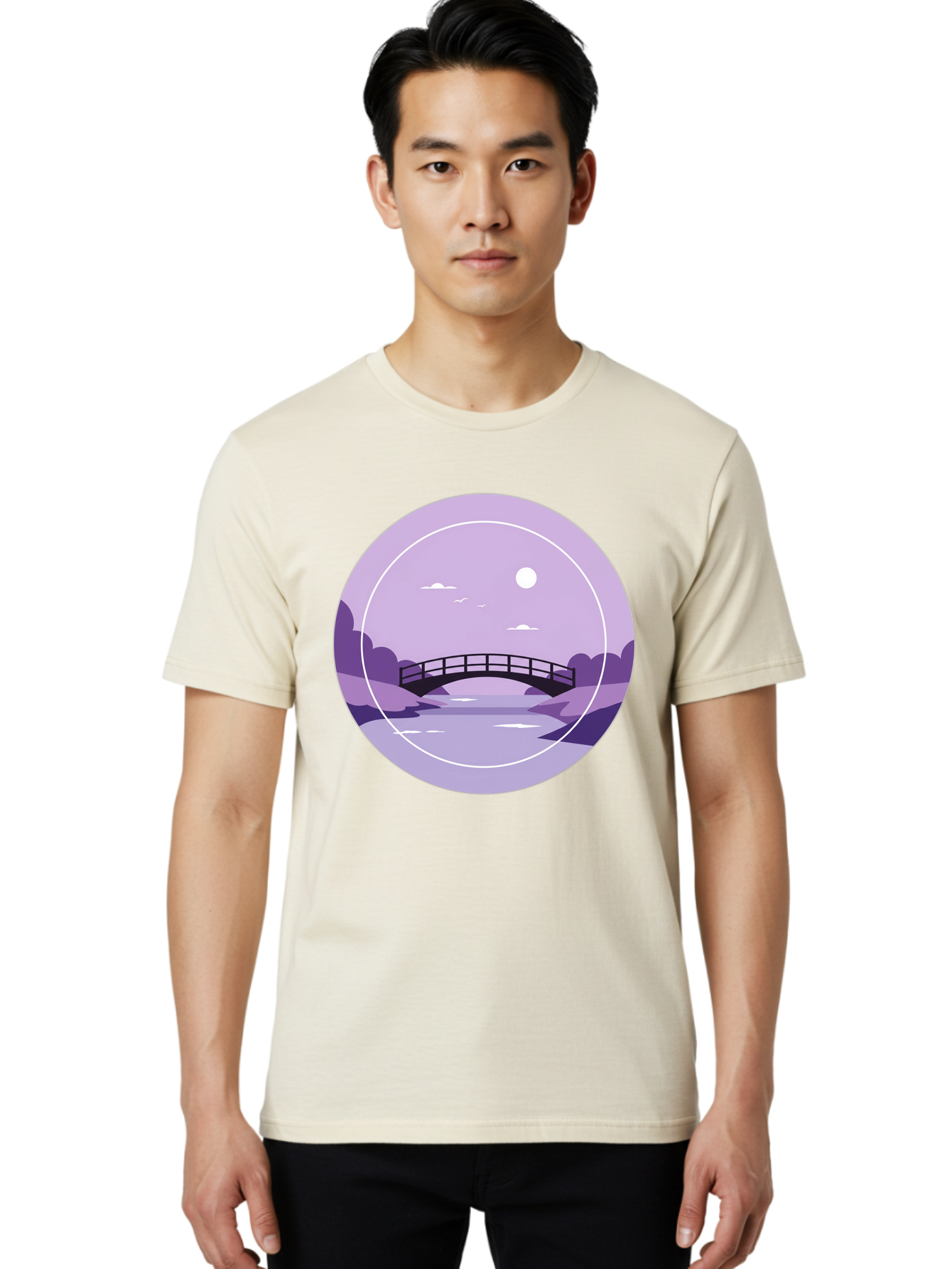 Footbridge-Under-Moonlight Men'S Graphic Tee, 100% Cotton, Comfortable Casual Summer Wear, Machine Washable, Vintage Camera, Old Camera, Antique Camera, Black Camera, Classic Photography, Photography Equipment, Nostalgic Device, Film Camera, Baf095