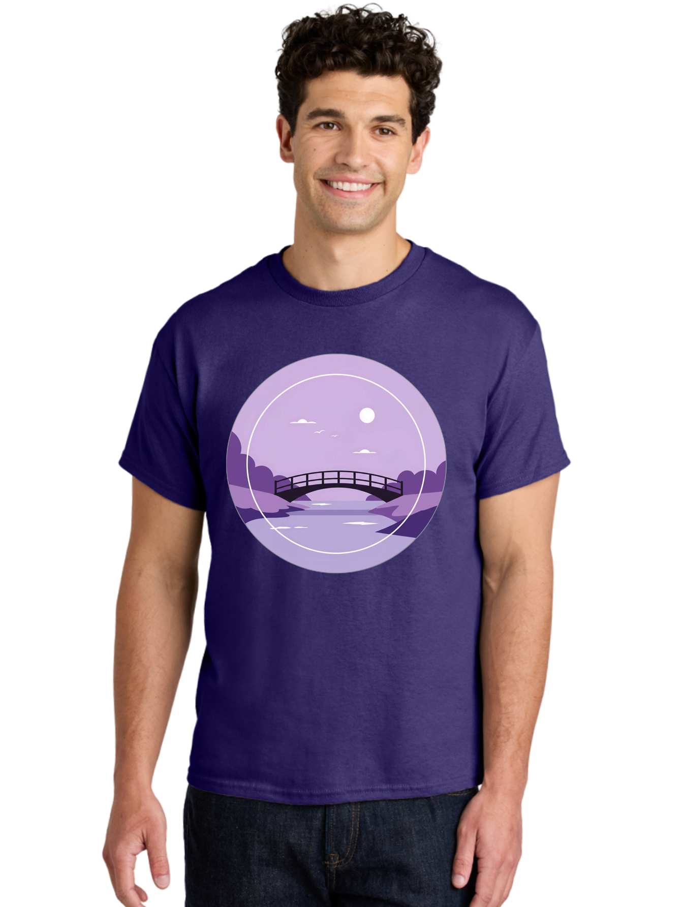 Footbridge-Under-Moonlight Men'S Graphic Tee, 100% Cotton, Comfortable Casual Summer Wear, Machine Washable, Vintage Camera, Old Camera, Antique Camera, Black Camera, Classic Photography, Photography Equipment, Nostalgic Device, Film Camera, Baf095