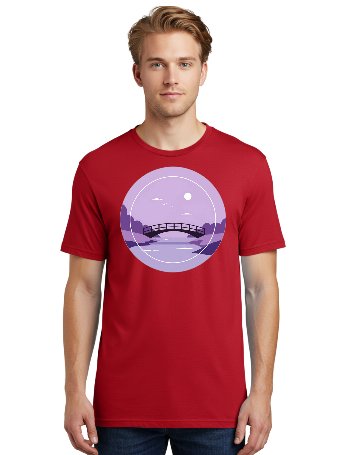 Footbridge-Under-Moonlight Men'S Graphic Tee, 100% Cotton, Comfortable Casual Summer Wear, Machine Washable, Vintage Camera, Old Camera, Antique Camera, Black Camera, Classic Photography, Photography Equipment, Nostalgic Device, Film Camera, Baf095