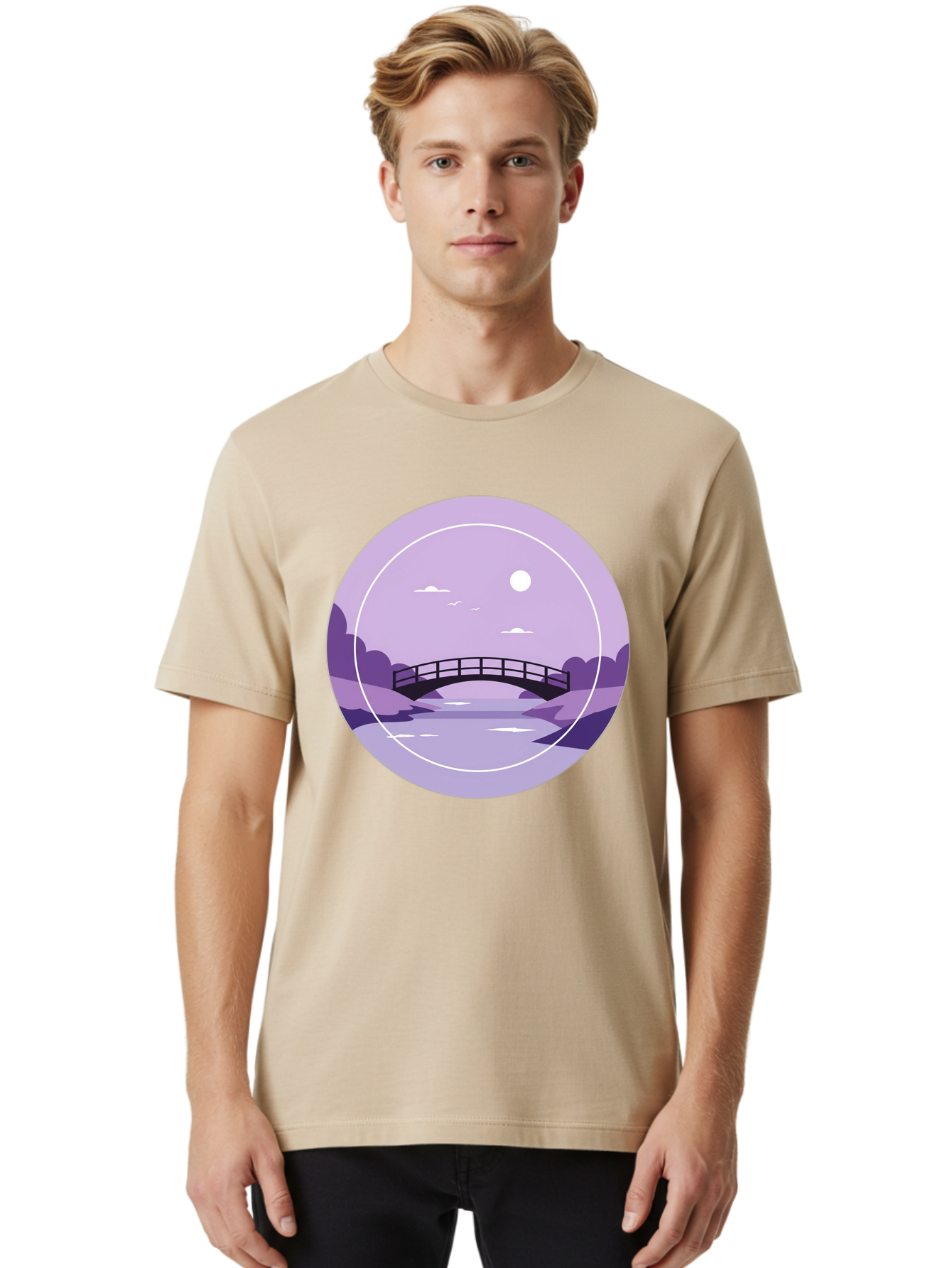Footbridge-Under-Moonlight Men'S Graphic Tee, 100% Cotton, Comfortable Casual Summer Wear, Machine Washable, Vintage Camera, Old Camera, Antique Camera, Black Camera, Classic Photography, Photography Equipment, Nostalgic Device, Film Camera, Baf095