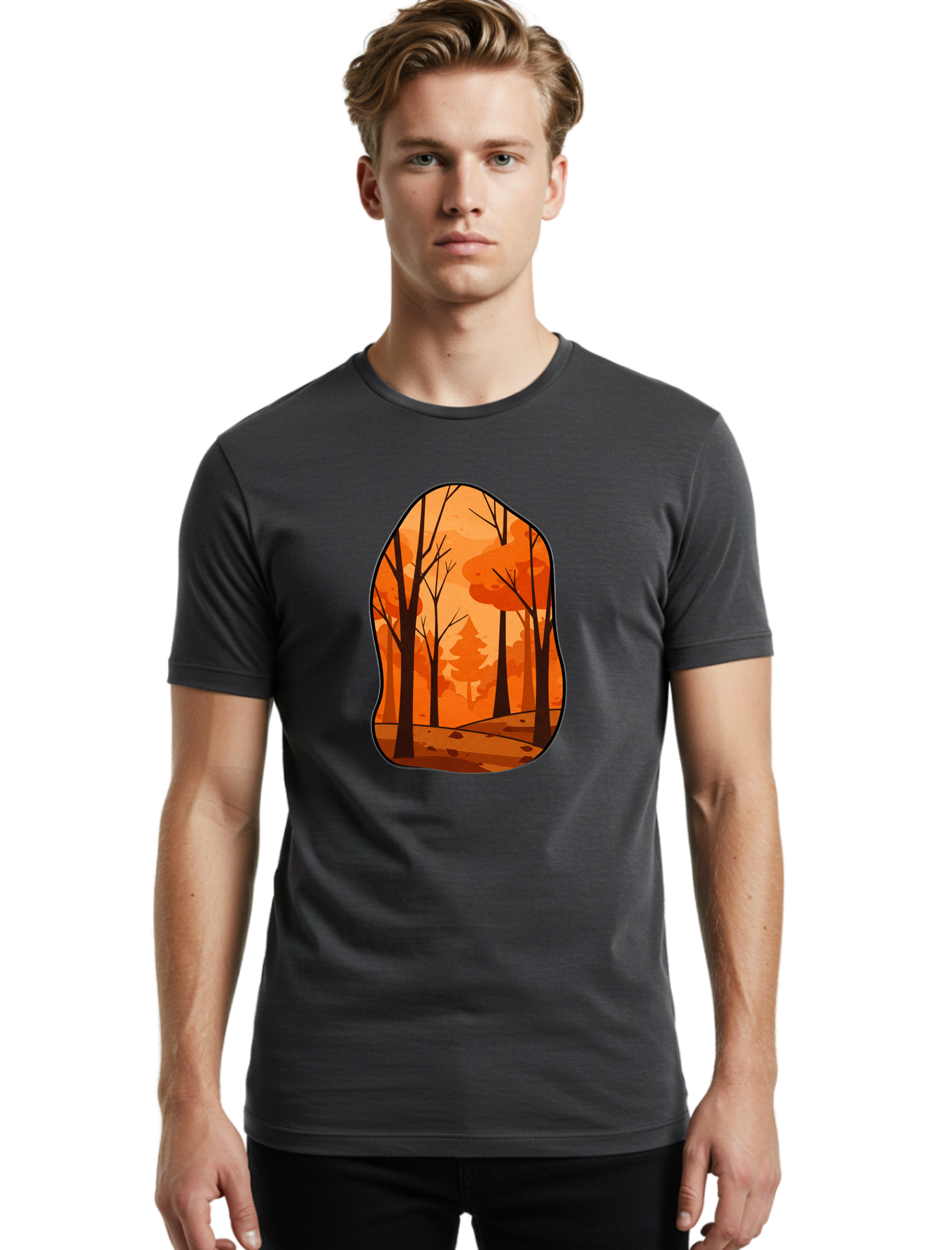 Forest-Scene-1 Men'S Graphic Tee, 100% Cotton, Comfortable Casual Summer Wear, Machine Washable, Vintage Camera, Old Camera, Antique Camera, Black Camera, Classic Photography, Photography Equipment, Nostalgic Device, Film Camera, Camera Art Baf099