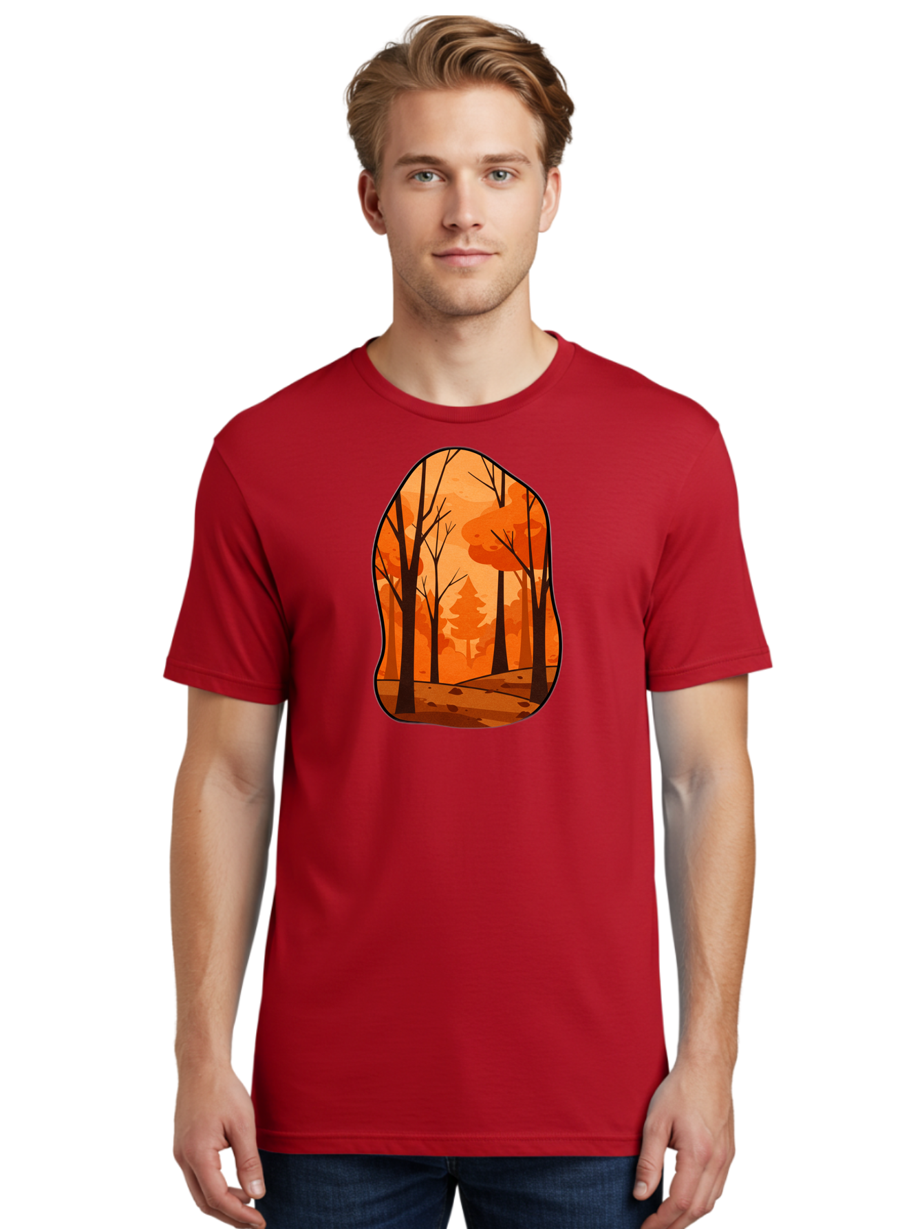 Forest-Scene-1 Men'S Graphic Tee, 100% Cotton, Comfortable Casual Summer Wear, Machine Washable, Vintage Camera, Old Camera, Antique Camera, Black Camera, Classic Photography, Photography Equipment, Nostalgic Device, Film Camera, Camera Art Baf099