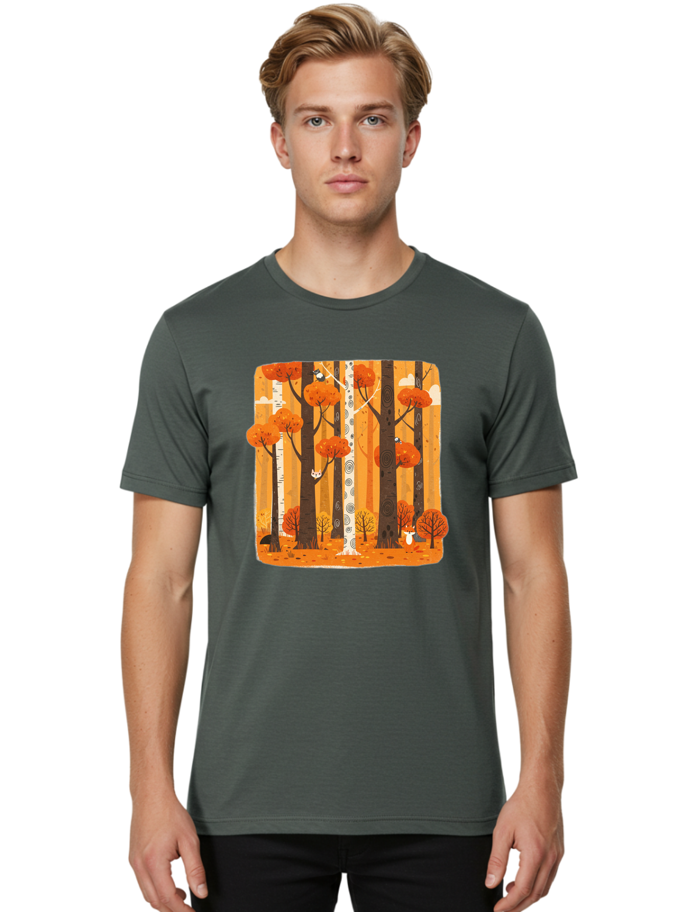 Forest-Scene Men'S Graphic Tee, 100% Cotton, Comfortable Casual Summer Wear, Machine Washable, Vintage Camera, Old Camera, Antique Camera, Black Camera, Classic Photography, Photography Equipment, Nostalgic Device, Film Camera, Camera Art Baf100