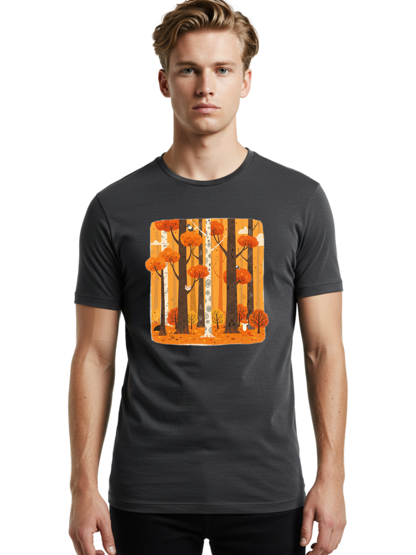 Forest-Scene Men'S Graphic Tee, 100% Cotton, Comfortable Casual Summer Wear, Machine Washable, Vintage Camera, Old Camera, Antique Camera, Black Camera, Classic Photography, Photography Equipment, Nostalgic Device, Film Camera, Camera Art Baf100