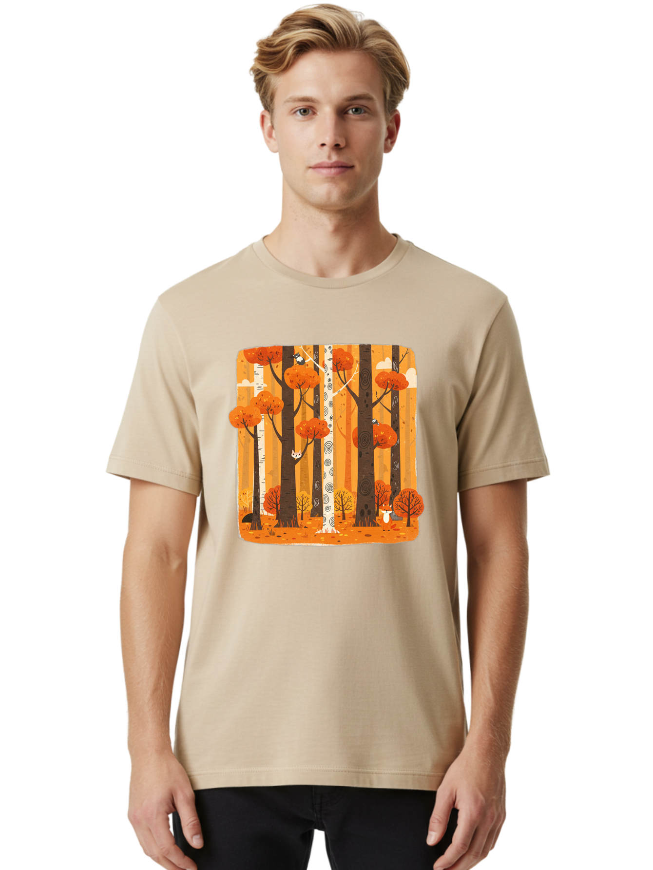 Forest-Scene Men'S Graphic Tee, 100% Cotton, Comfortable Casual Summer Wear, Machine Washable, Vintage Camera, Old Camera, Antique Camera, Black Camera, Classic Photography, Photography Equipment, Nostalgic Device, Film Camera, Camera Art Baf100