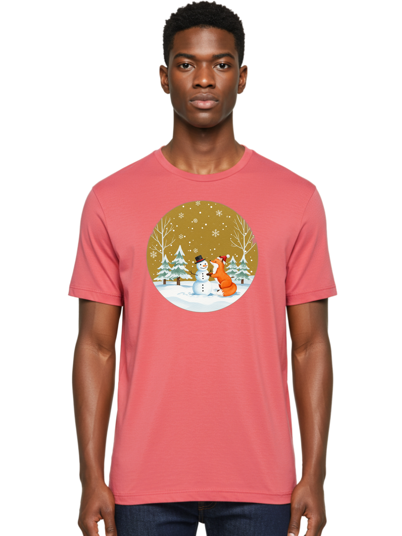 Fox-And-Snowman-Winter-Scene Men'S Graphic Tee, 100% Cotton, Comfortable Casual Summer Wear, Machine Washable, Vintage Camera, Old Camera, Antique Camera, Black Camera, Classic Photography, Photography Equipment, Nostalgic Device, Film Camera, Baf106