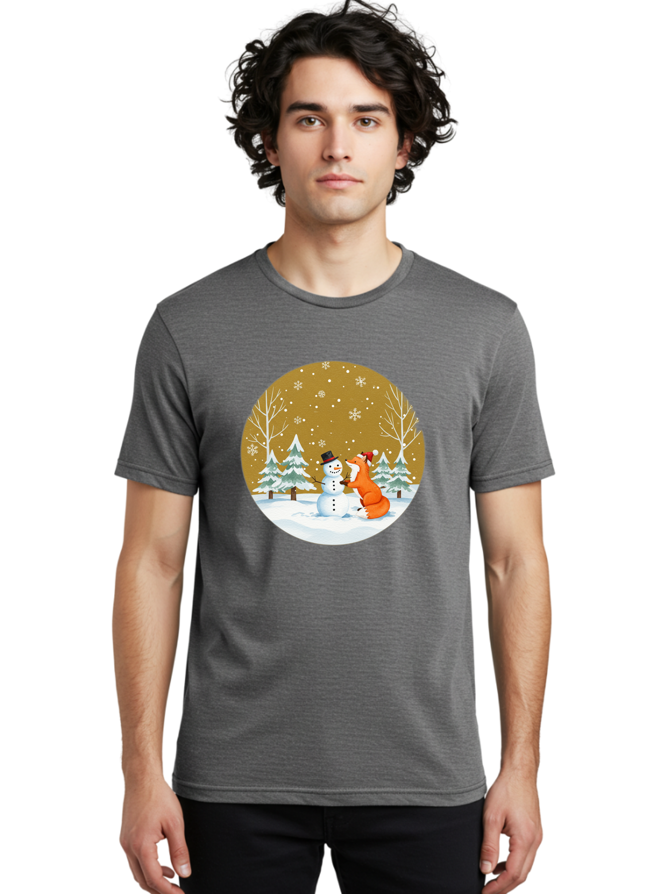 Fox-And-Snowman-Winter-Scene Men'S Graphic Tee, 100% Cotton, Comfortable Casual Summer Wear, Machine Washable, Vintage Camera, Old Camera, Antique Camera, Black Camera, Classic Photography, Photography Equipment, Nostalgic Device, Film Camera, Baf106