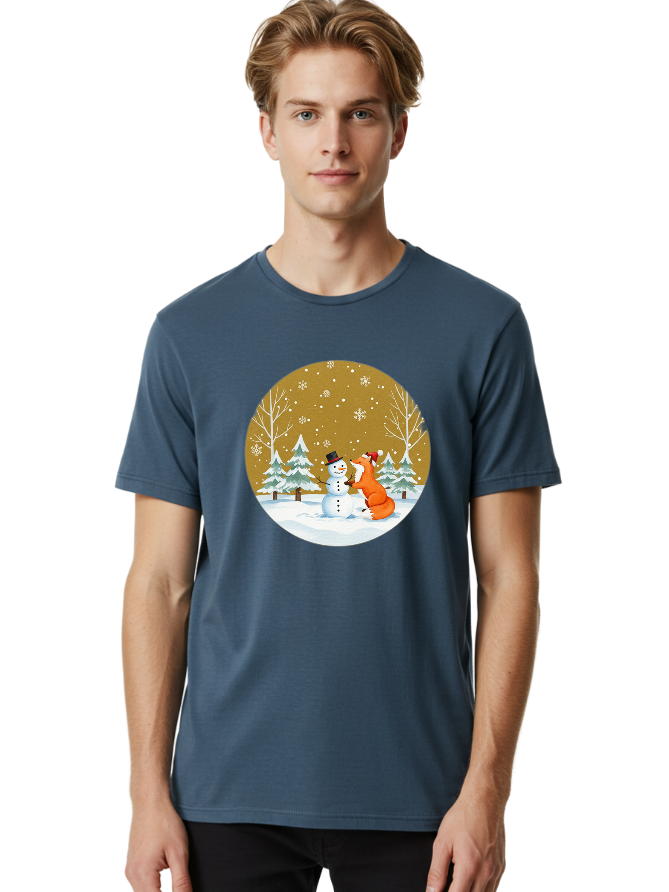 Fox-And-Snowman-Winter-Scene Men'S Graphic Tee, 100% Cotton, Comfortable Casual Summer Wear, Machine Washable, Vintage Camera, Old Camera, Antique Camera, Black Camera, Classic Photography, Photography Equipment, Nostalgic Device, Film Camera, Baf106