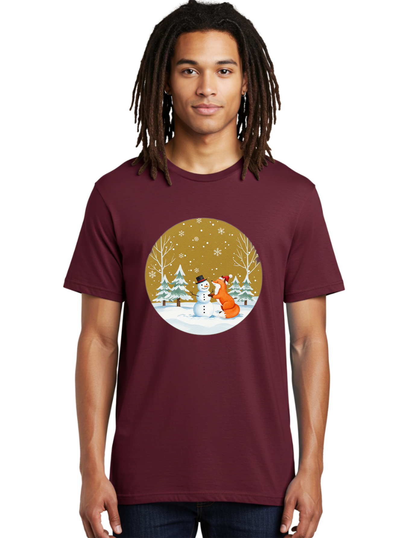 Fox-And-Snowman-Winter-Scene Men'S Graphic Tee, 100% Cotton, Comfortable Casual Summer Wear, Machine Washable, Vintage Camera, Old Camera, Antique Camera, Black Camera, Classic Photography, Photography Equipment, Nostalgic Device, Film Camera, Baf106
