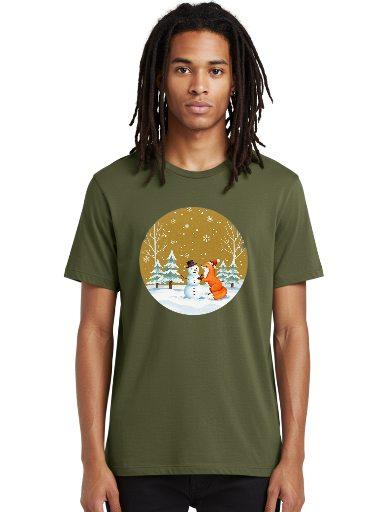 Fox-And-Snowman-Winter-Scene Men'S Graphic Tee, 100% Cotton, Comfortable Casual Summer Wear, Machine Washable, Vintage Camera, Old Camera, Antique Camera, Black Camera, Classic Photography, Photography Equipment, Nostalgic Device, Film Camera, Baf106