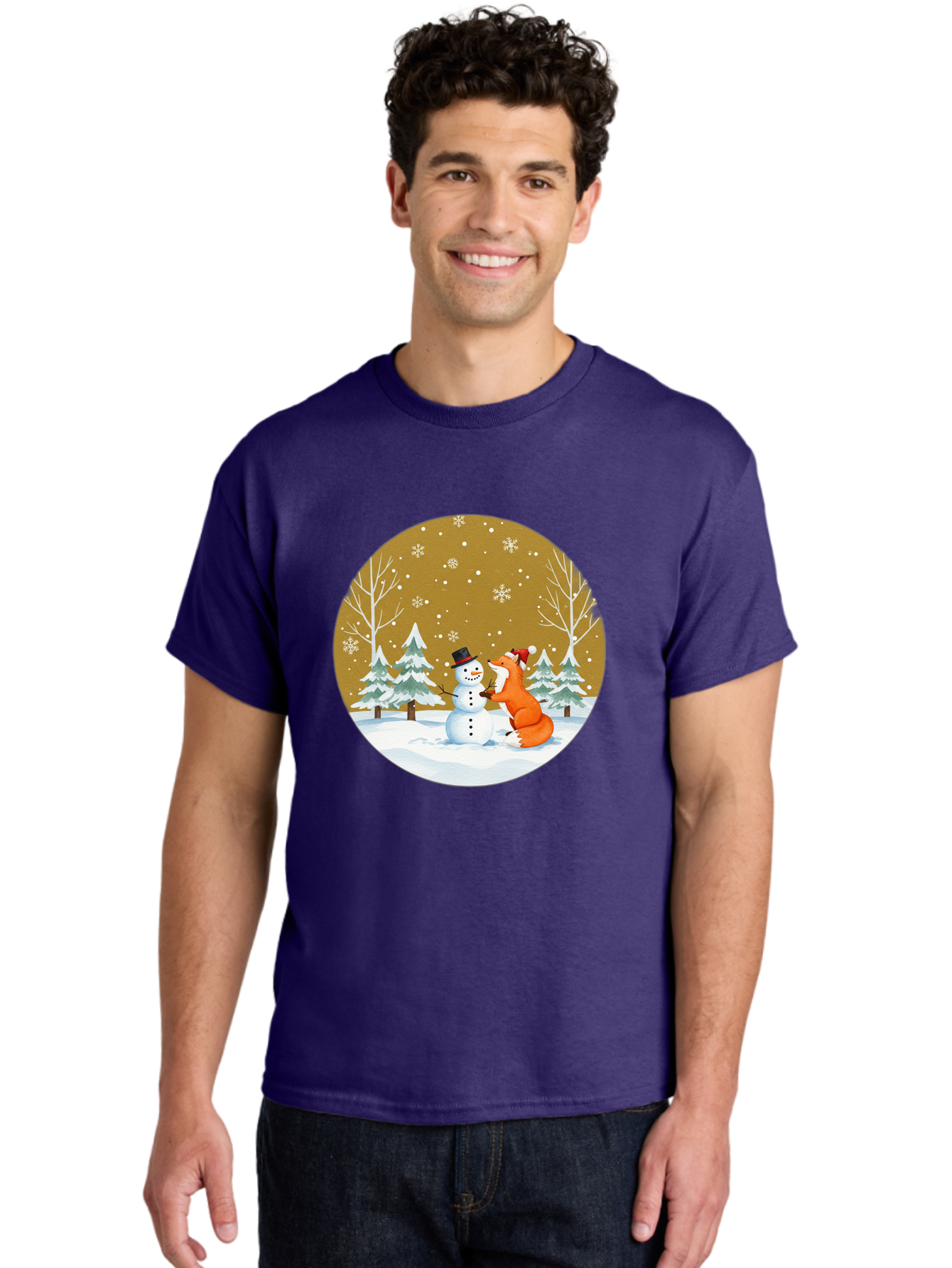 Fox-And-Snowman-Winter-Scene Men'S Graphic Tee, 100% Cotton, Comfortable Casual Summer Wear, Machine Washable, Vintage Camera, Old Camera, Antique Camera, Black Camera, Classic Photography, Photography Equipment, Nostalgic Device, Film Camera, Baf106