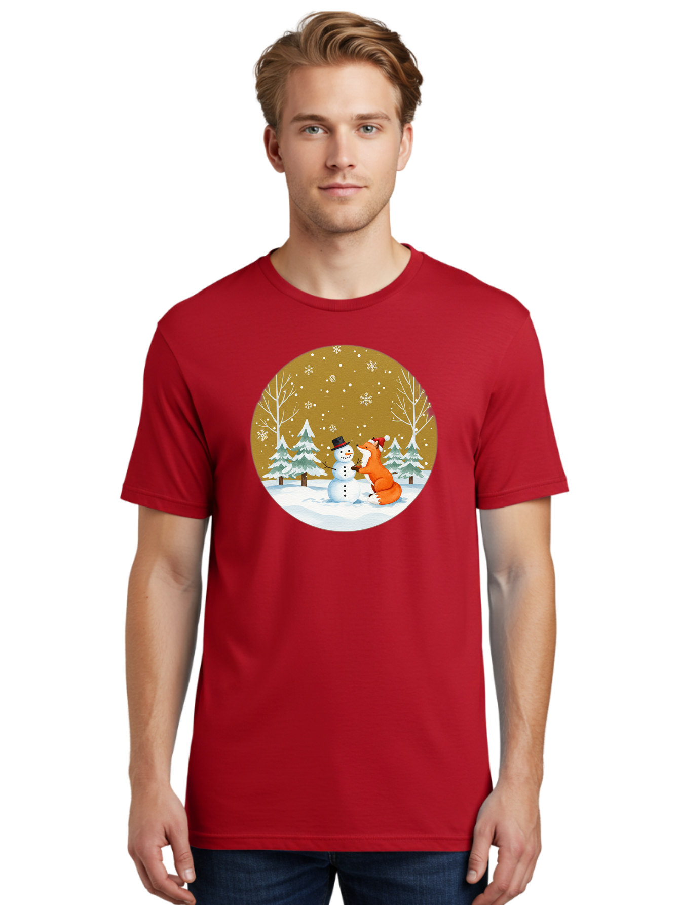 Fox-And-Snowman-Winter-Scene Men'S Graphic Tee, 100% Cotton, Comfortable Casual Summer Wear, Machine Washable, Vintage Camera, Old Camera, Antique Camera, Black Camera, Classic Photography, Photography Equipment, Nostalgic Device, Film Camera, Baf106