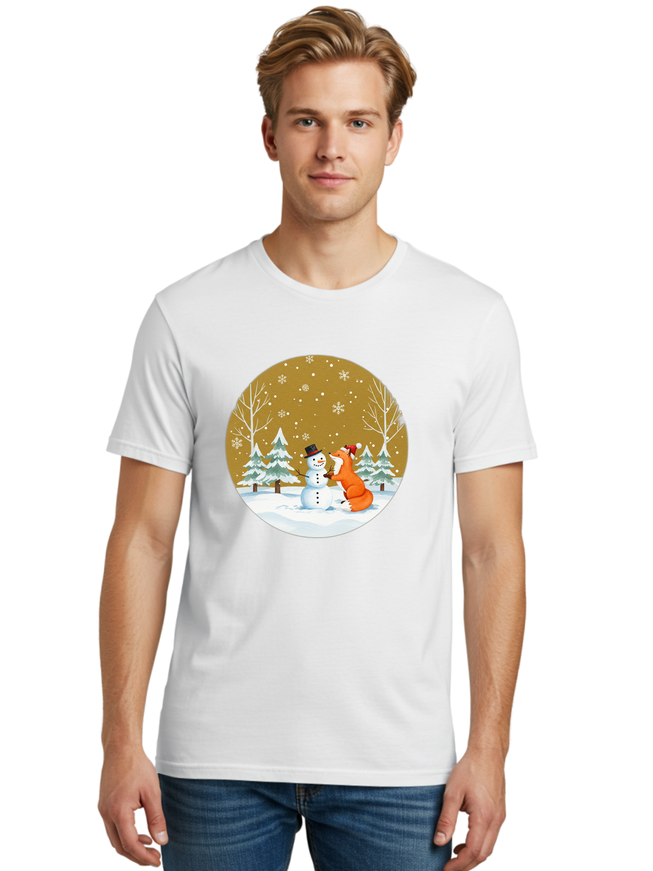 Fox-And-Snowman-Winter-Scene Men'S Graphic Tee, 100% Cotton, Comfortable Casual Summer Wear, Machine Washable, Vintage Camera, Old Camera, Antique Camera, Black Camera, Classic Photography, Photography Equipment, Nostalgic Device, Film Camera, Baf106