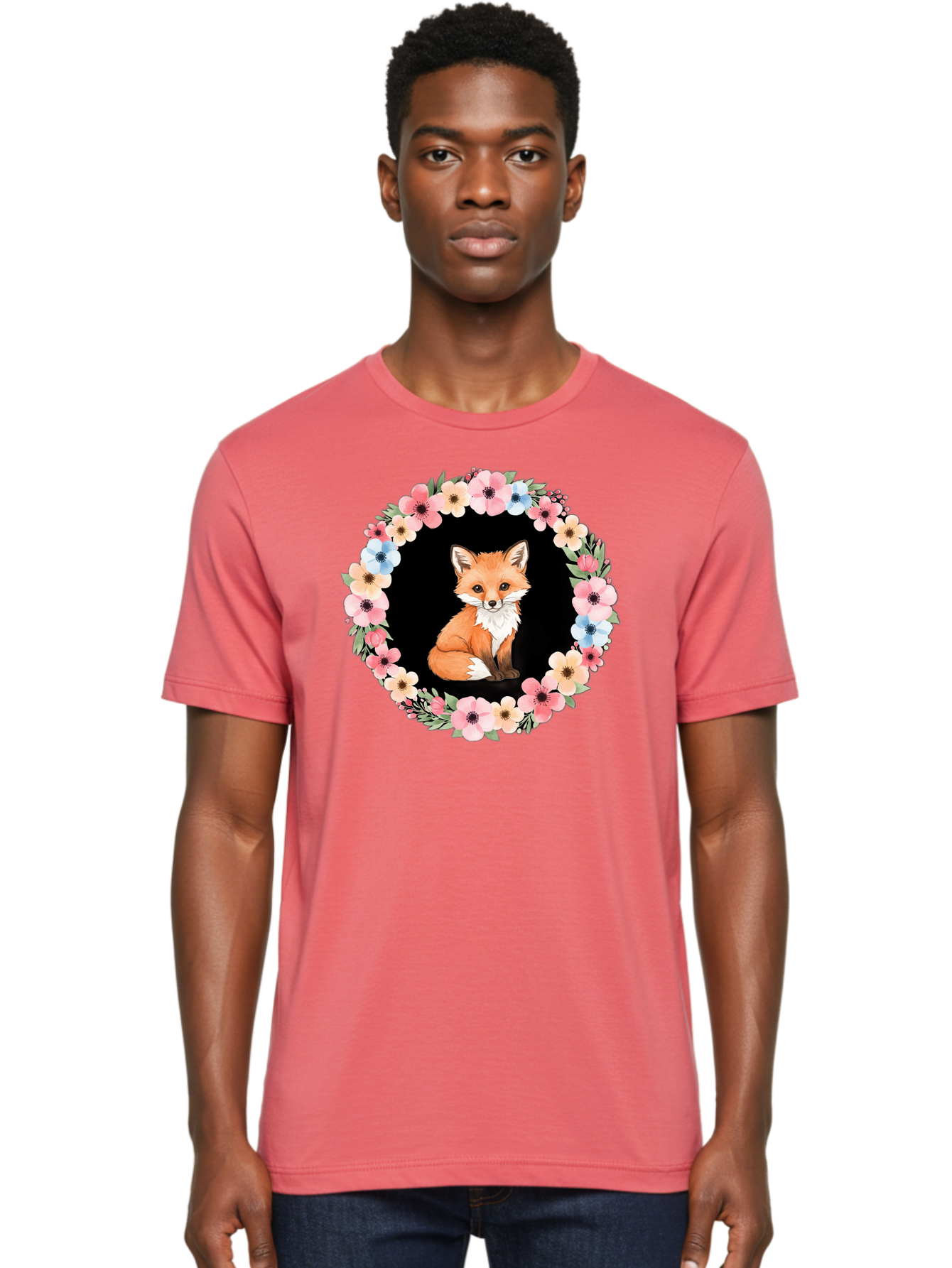 Fox-In-Floral-Wreath Men'S Graphic Tee, 100% Cotton, Comfortable Casual Summer Wear, Machine Washable, Vintage Camera, Old Camera, Antique Camera, Black Camera, Classic Photography, Photography Equipment, Nostalgic Device, Film Camera, Baf108