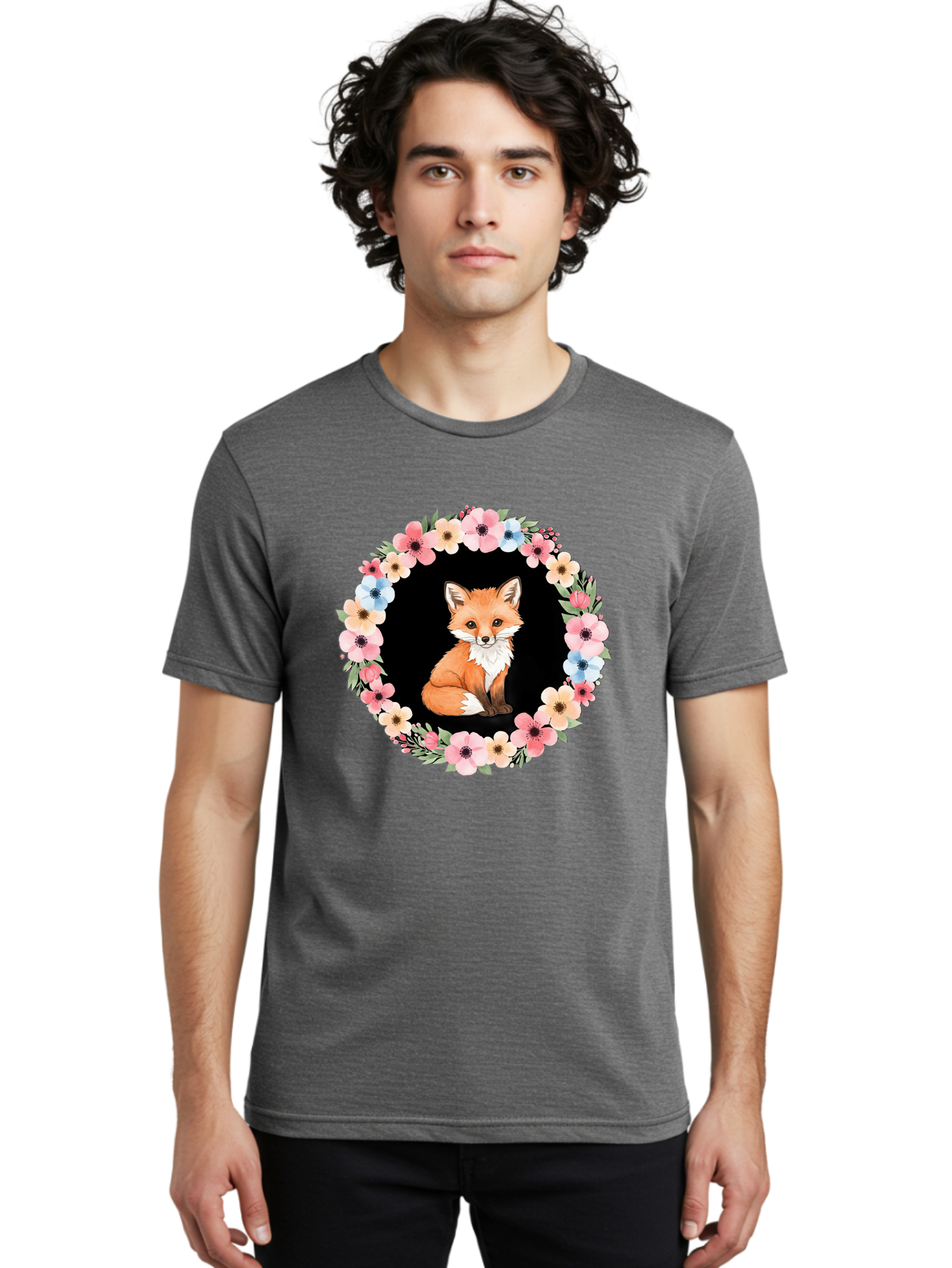 Fox-In-Floral-Wreath Men'S Graphic Tee, 100% Cotton, Comfortable Casual Summer Wear, Machine Washable, Vintage Camera, Old Camera, Antique Camera, Black Camera, Classic Photography, Photography Equipment, Nostalgic Device, Film Camera, Baf108