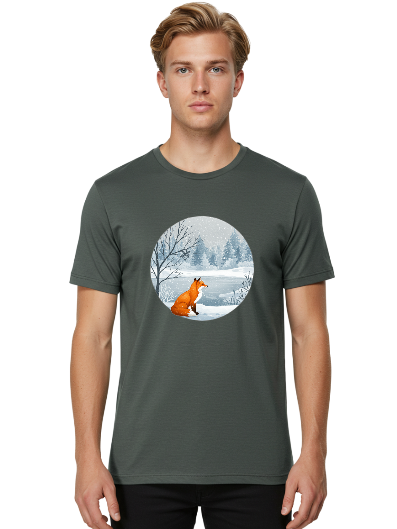 Fox-In-Winter-Landscape Men'S Graphic Tee, 100% Cotton, Comfortable Casual Summer Wear, Machine Washable, Vintage Camera, Old Camera, Antique Camera, Black Camera, Classic Photography, Photography Equipment, Nostalgic Device, Film Camera, Baf109