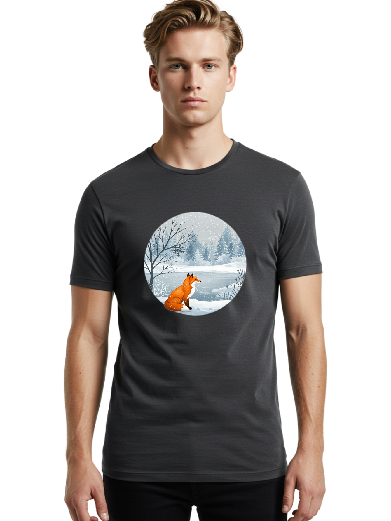 Fox-In-Winter-Landscape Men'S Graphic Tee, 100% Cotton, Comfortable Casual Summer Wear, Machine Washable, Vintage Camera, Old Camera, Antique Camera, Black Camera, Classic Photography, Photography Equipment, Nostalgic Device, Film Camera, Baf109