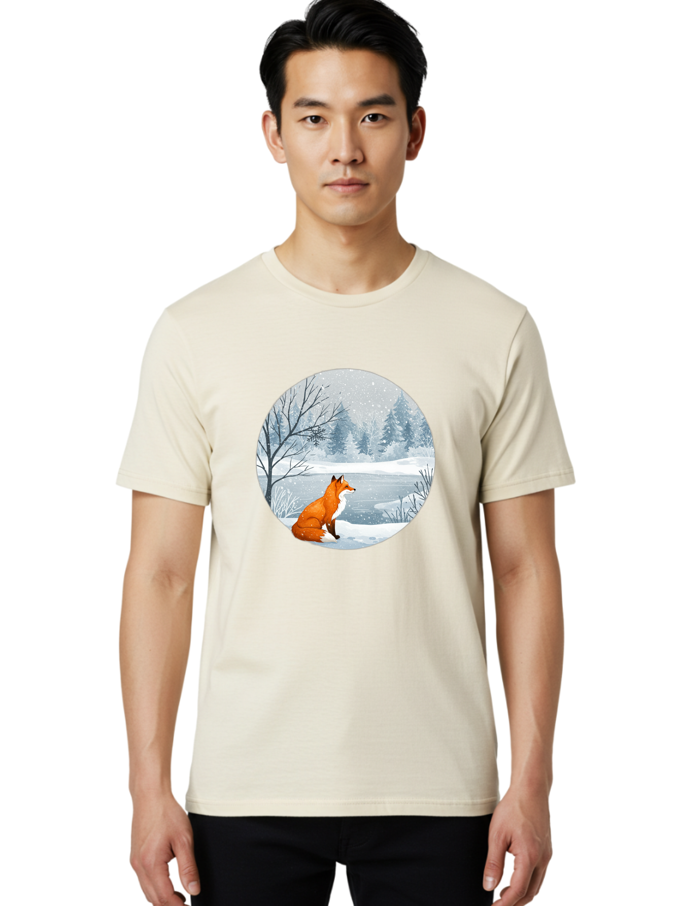 Fox-In-Winter-Landscape Men'S Graphic Tee, 100% Cotton, Comfortable Casual Summer Wear, Machine Washable, Vintage Camera, Old Camera, Antique Camera, Black Camera, Classic Photography, Photography Equipment, Nostalgic Device, Film Camera, Baf109