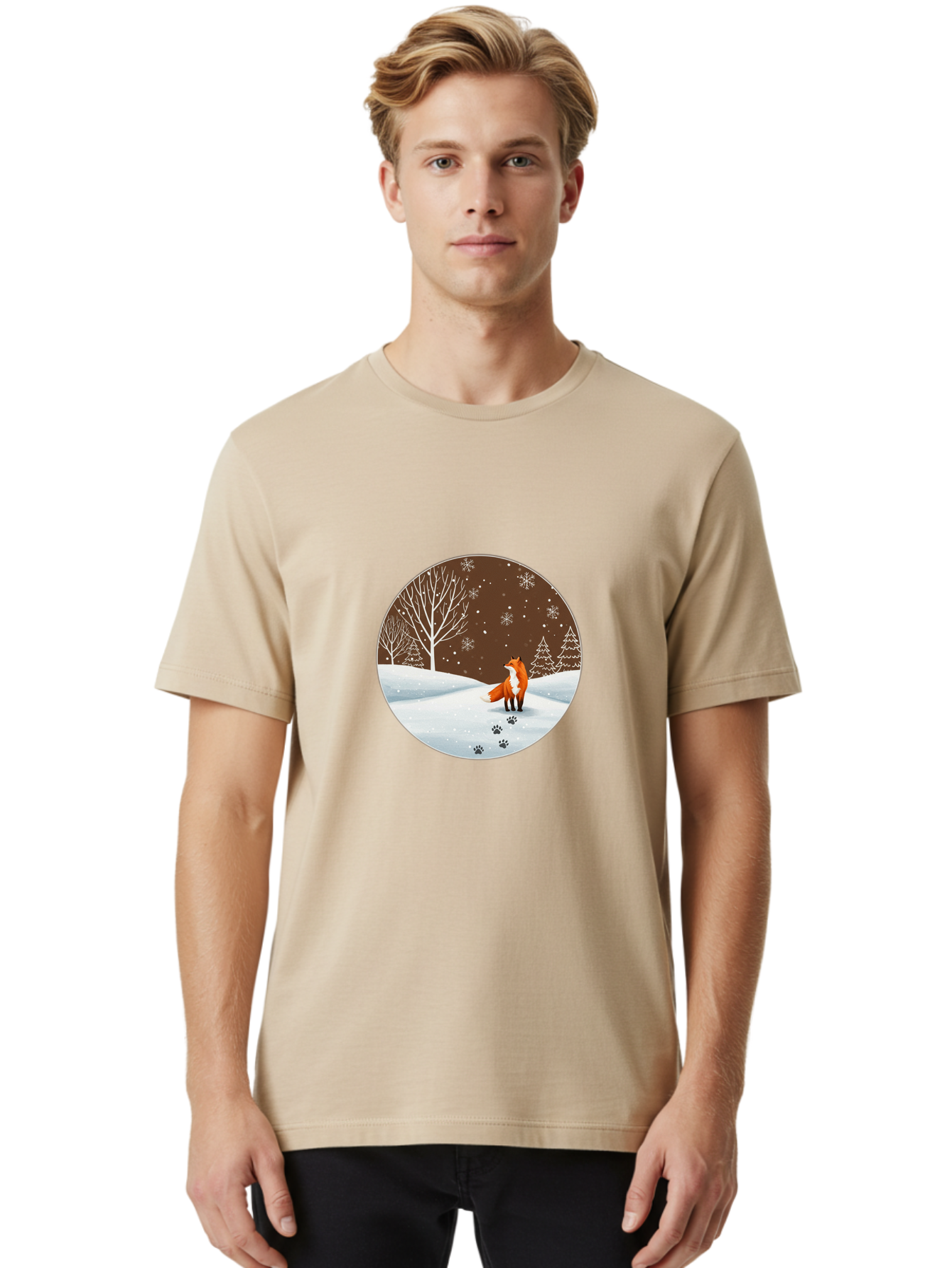Fox-In-Winter-Scene-1 Men'S Graphic Tee, 100% Cotton, Comfortable Casual Summer Wear, Machine Washable, Vintage Camera, Old Camera, Antique Camera, Black Camera, Classic Photography, Photography Equipment, Nostalgic Device, Film Camera, Baf110