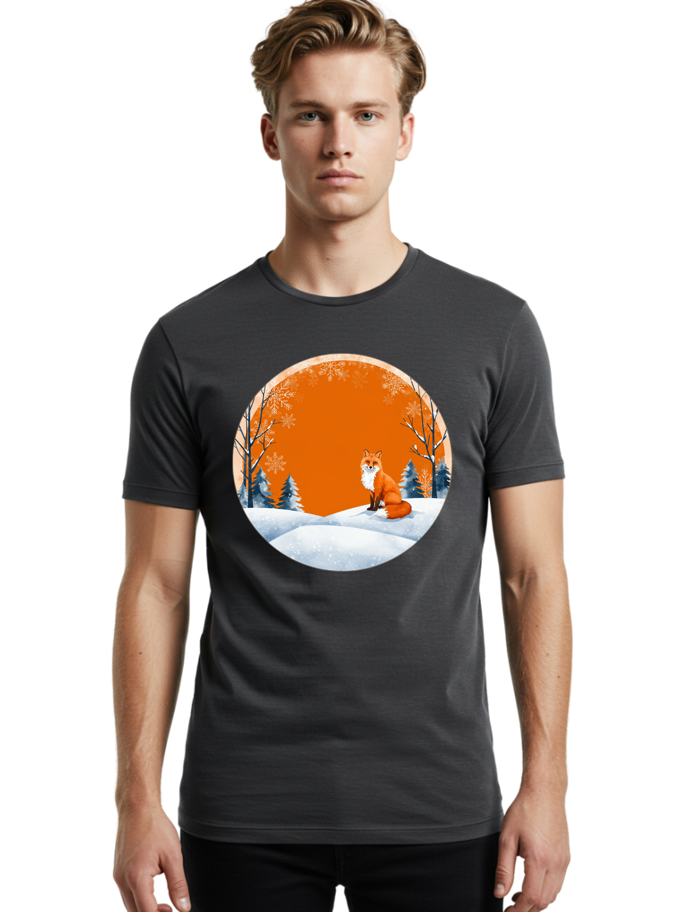 Fox-In-Winter-Scene Men'S Graphic Tee, 100% Cotton, Comfortable Casual Summer Wear, Machine Washable, Vintage Camera, Old Camera, Antique Camera, Black Camera, Classic Photography, Photography Equipment, Nostalgic Device, Film Camera, Baf111