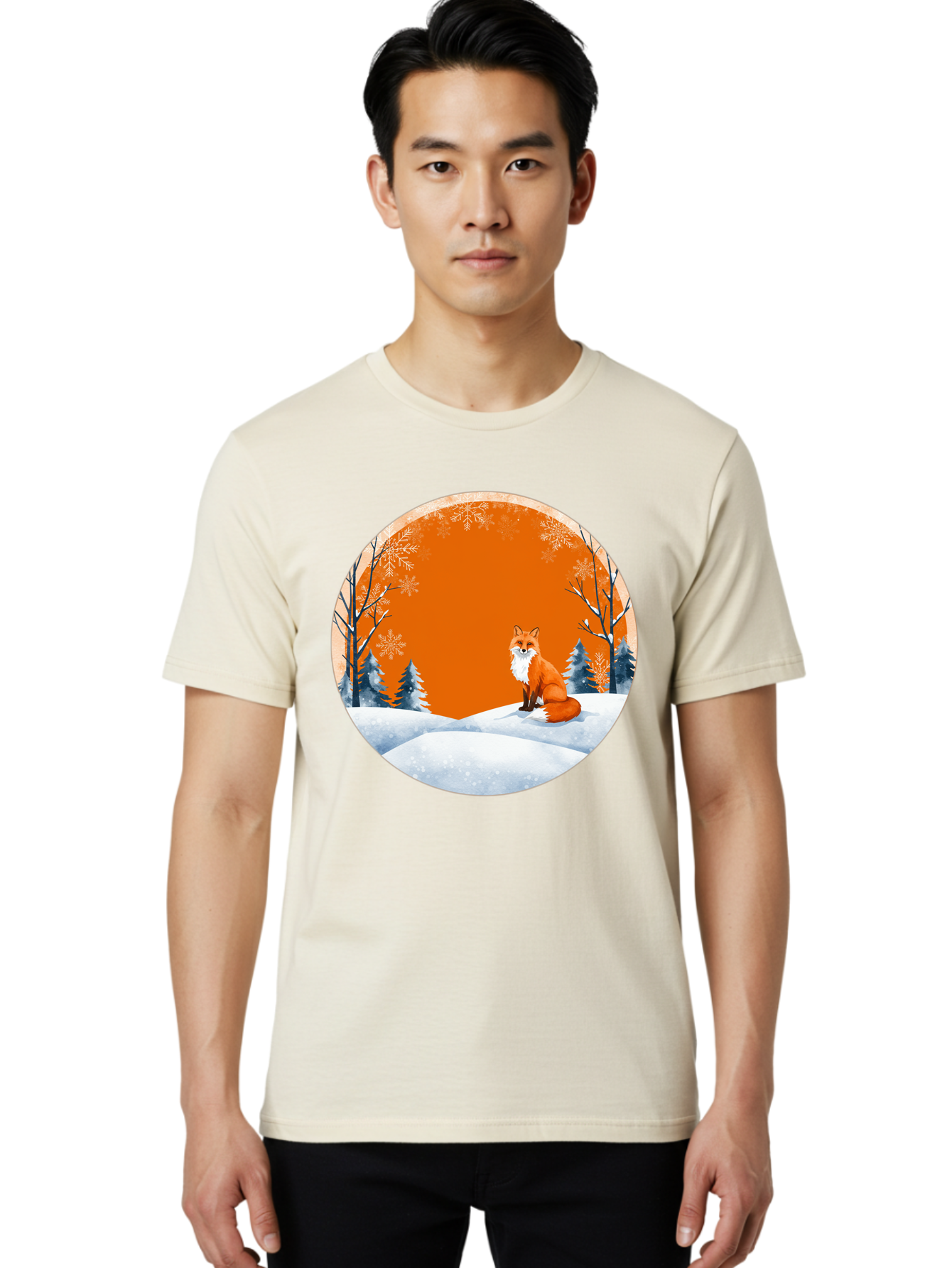 Fox-In-Winter-Scene Men'S Graphic Tee, 100% Cotton, Comfortable Casual Summer Wear, Machine Washable, Vintage Camera, Old Camera, Antique Camera, Black Camera, Classic Photography, Photography Equipment, Nostalgic Device, Film Camera, Baf111