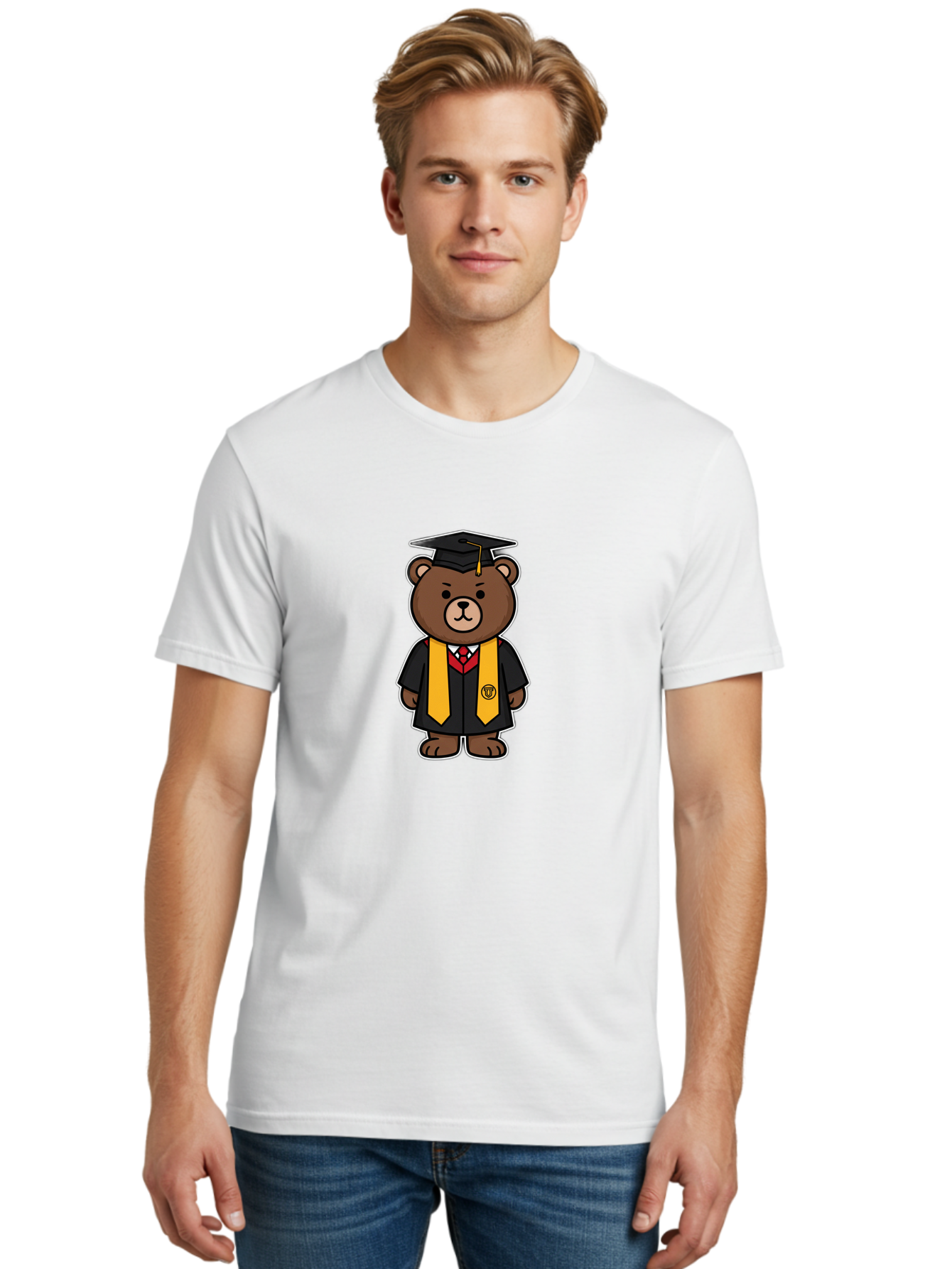 Graduation-Bear Men'S Graphic Tee, 100% Cotton, Comfortable Casual Summer Wear, Machine Washable, Vintage Camera, Old Camera, Antique Camera, Black Camera, Classic Photography, Photography Equipment, Nostalgic Device, Film Camera, Camera Art Baf134