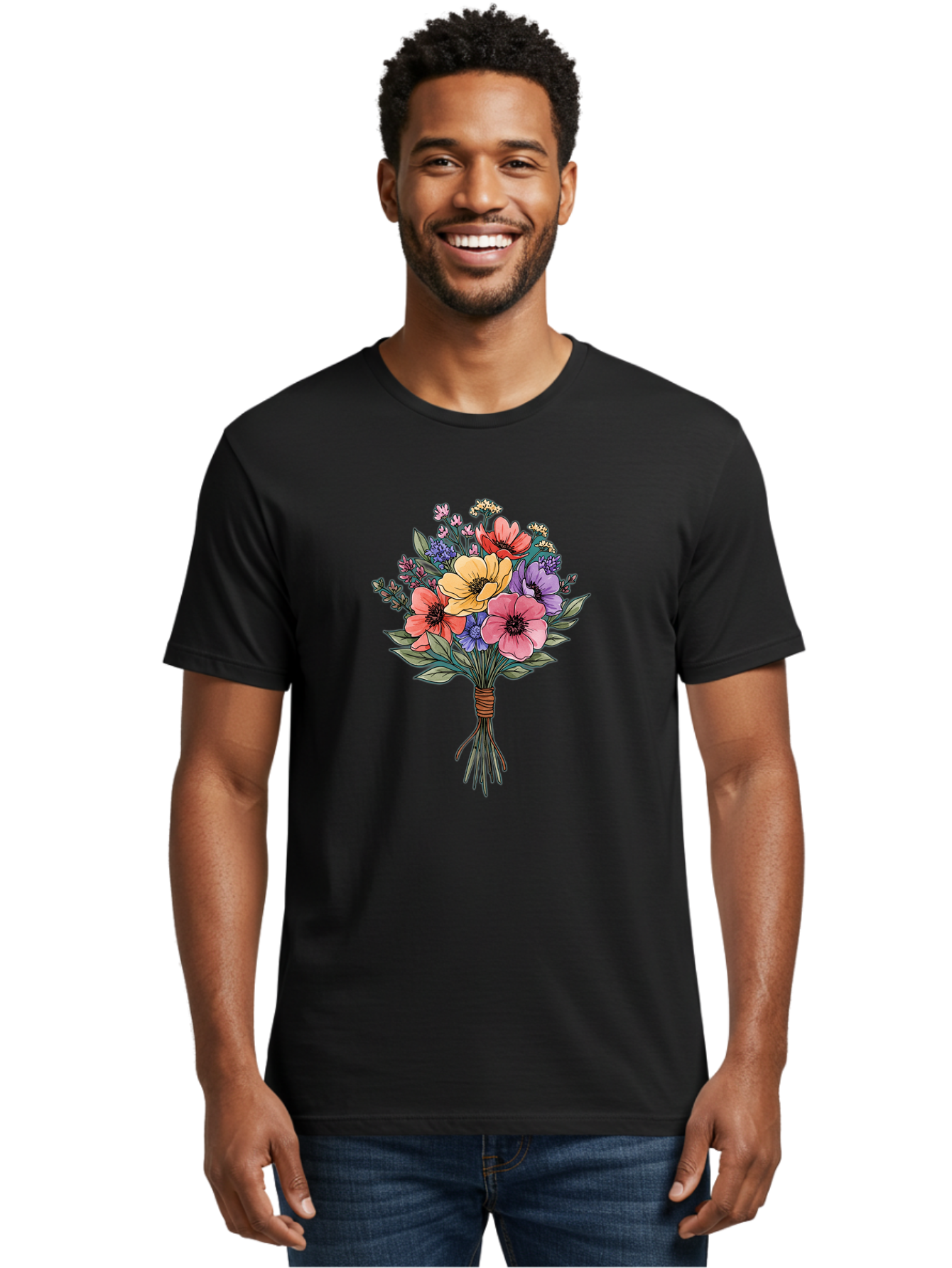 Illustrated-Flower-Bouquet Men'S Graphic Tee, 100% Cotton, Comfortable Casual Summer Wear, Machine Washable, Vintage Camera, Old Camera, Antique Camera, Black Camera, Classic Photography, Photography Equipment, Nostalgic Device, Film Camera, Baf150