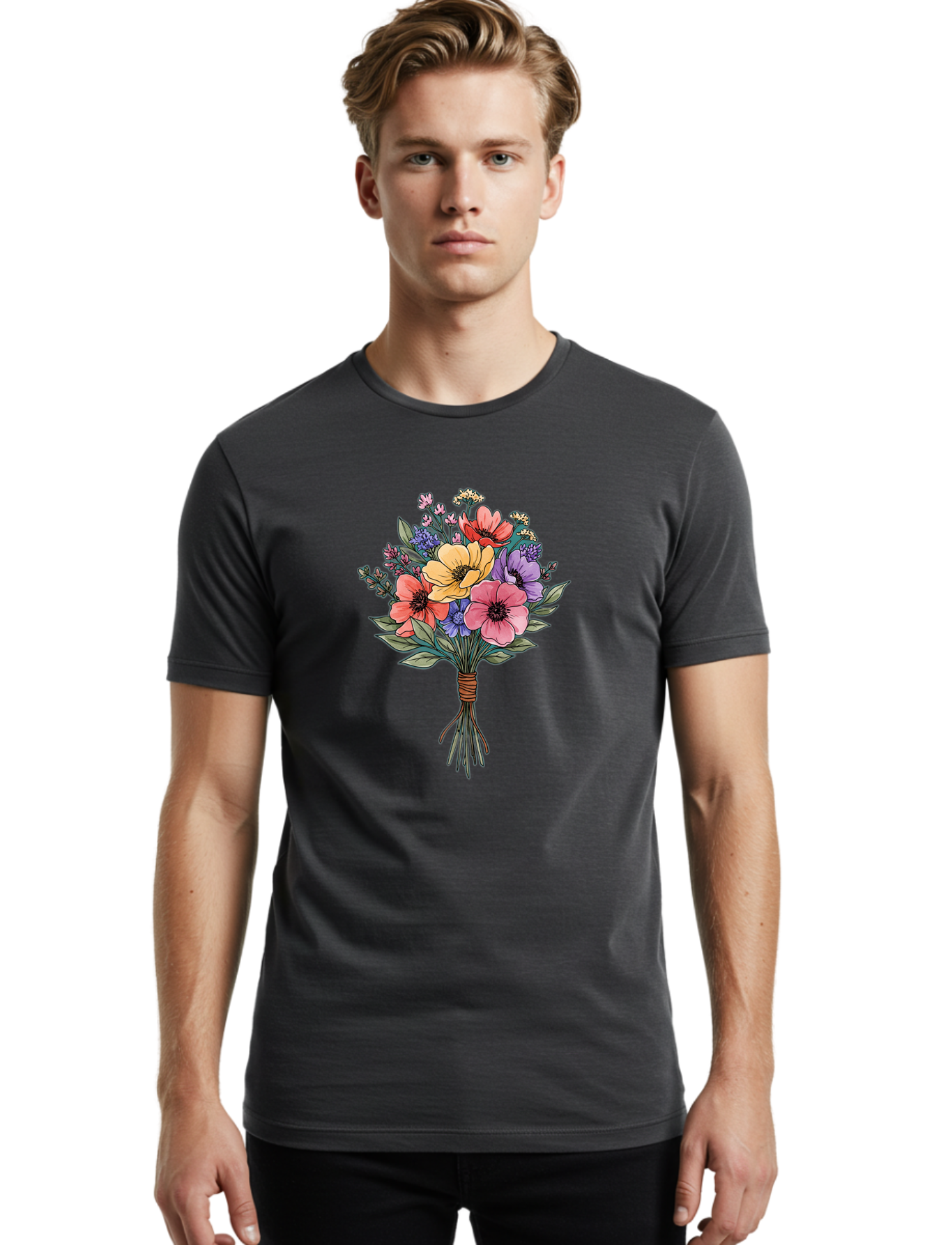 Illustrated-Flower-Bouquet Men'S Graphic Tee, 100% Cotton, Comfortable Casual Summer Wear, Machine Washable, Vintage Camera, Old Camera, Antique Camera, Black Camera, Classic Photography, Photography Equipment, Nostalgic Device, Film Camera, Baf150
