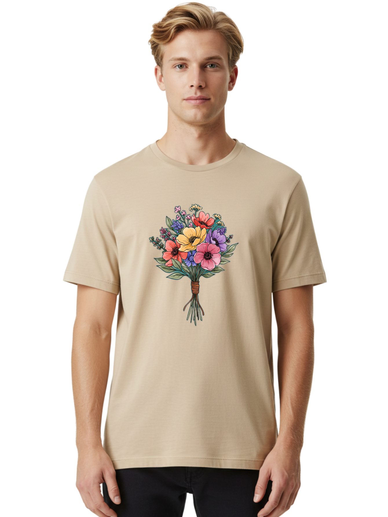 Illustrated-Flower-Bouquet Men'S Graphic Tee, 100% Cotton, Comfortable Casual Summer Wear, Machine Washable, Vintage Camera, Old Camera, Antique Camera, Black Camera, Classic Photography, Photography Equipment, Nostalgic Device, Film Camera, Baf150