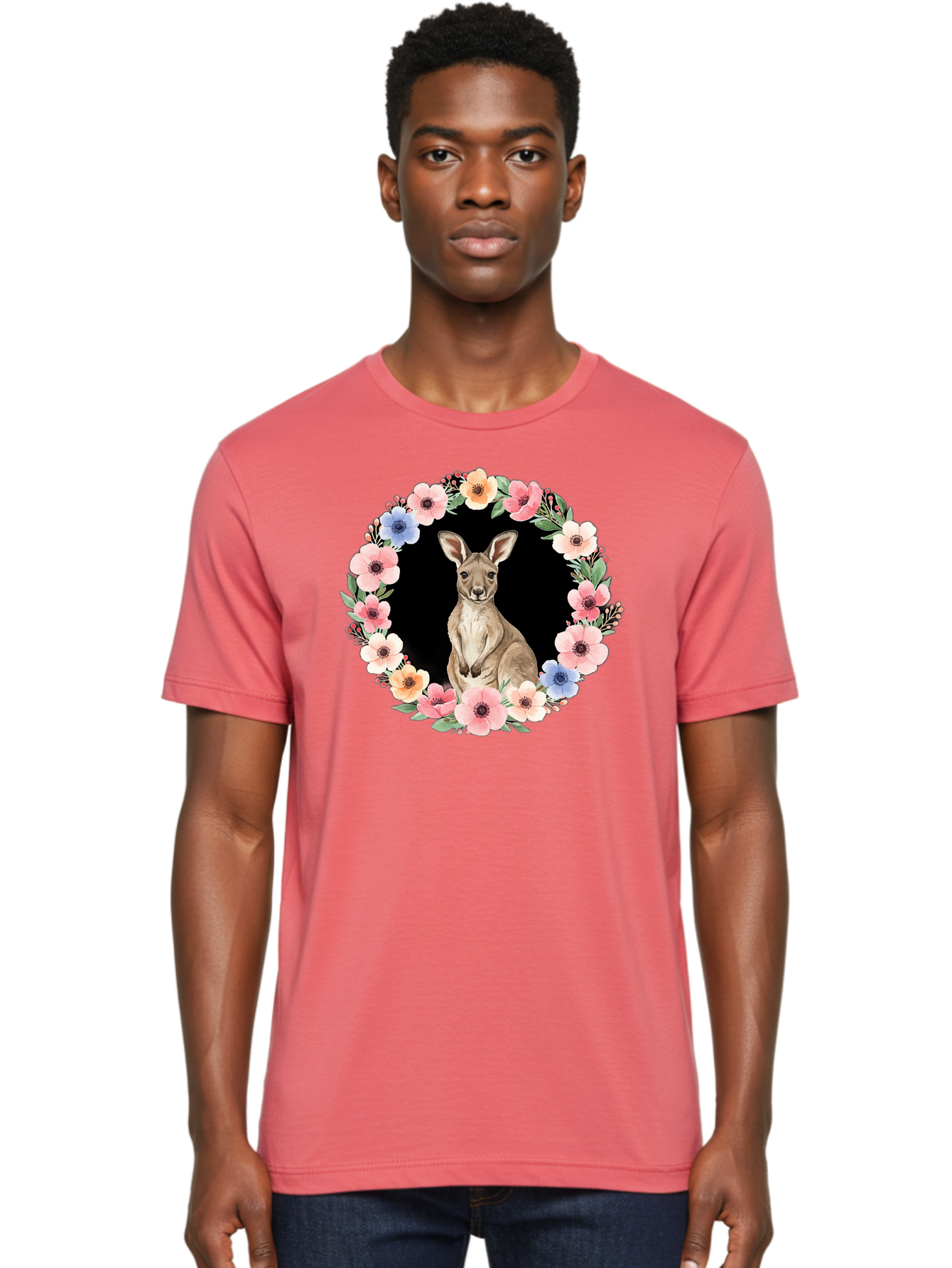 Kangaroo-In-Floral-Wreath Men'S Graphic Tee, 100% Cotton, Comfortable Casual Summer Wear, Machine Washable, Vintage Camera, Old Camera, Antique Camera, Black Camera, Classic Photography, Photography Equipment, Nostalgic Device, Film Camera, Baf157