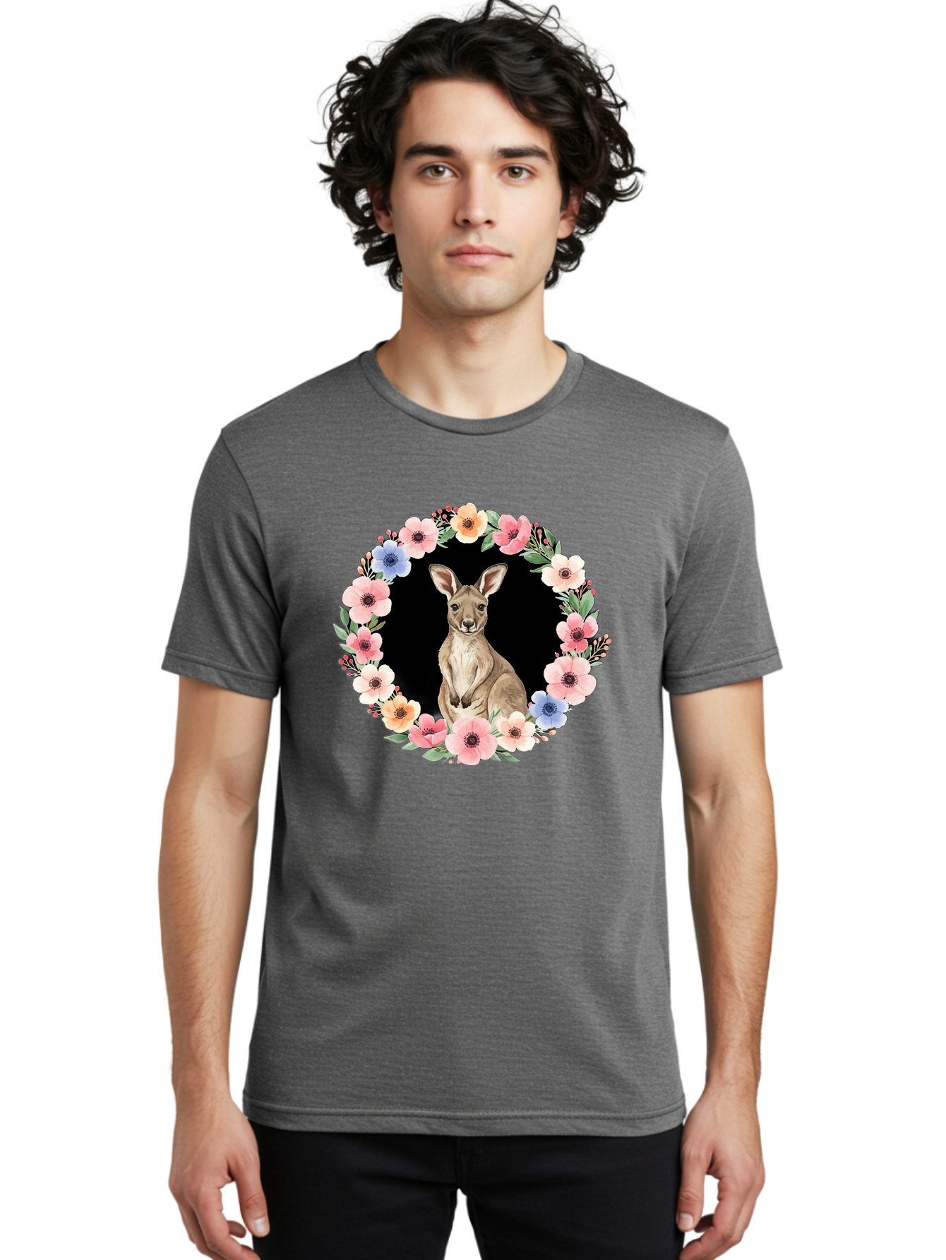 Kangaroo-In-Floral-Wreath Men'S Graphic Tee, 100% Cotton, Comfortable Casual Summer Wear, Machine Washable, Vintage Camera, Old Camera, Antique Camera, Black Camera, Classic Photography, Photography Equipment, Nostalgic Device, Film Camera, Baf157